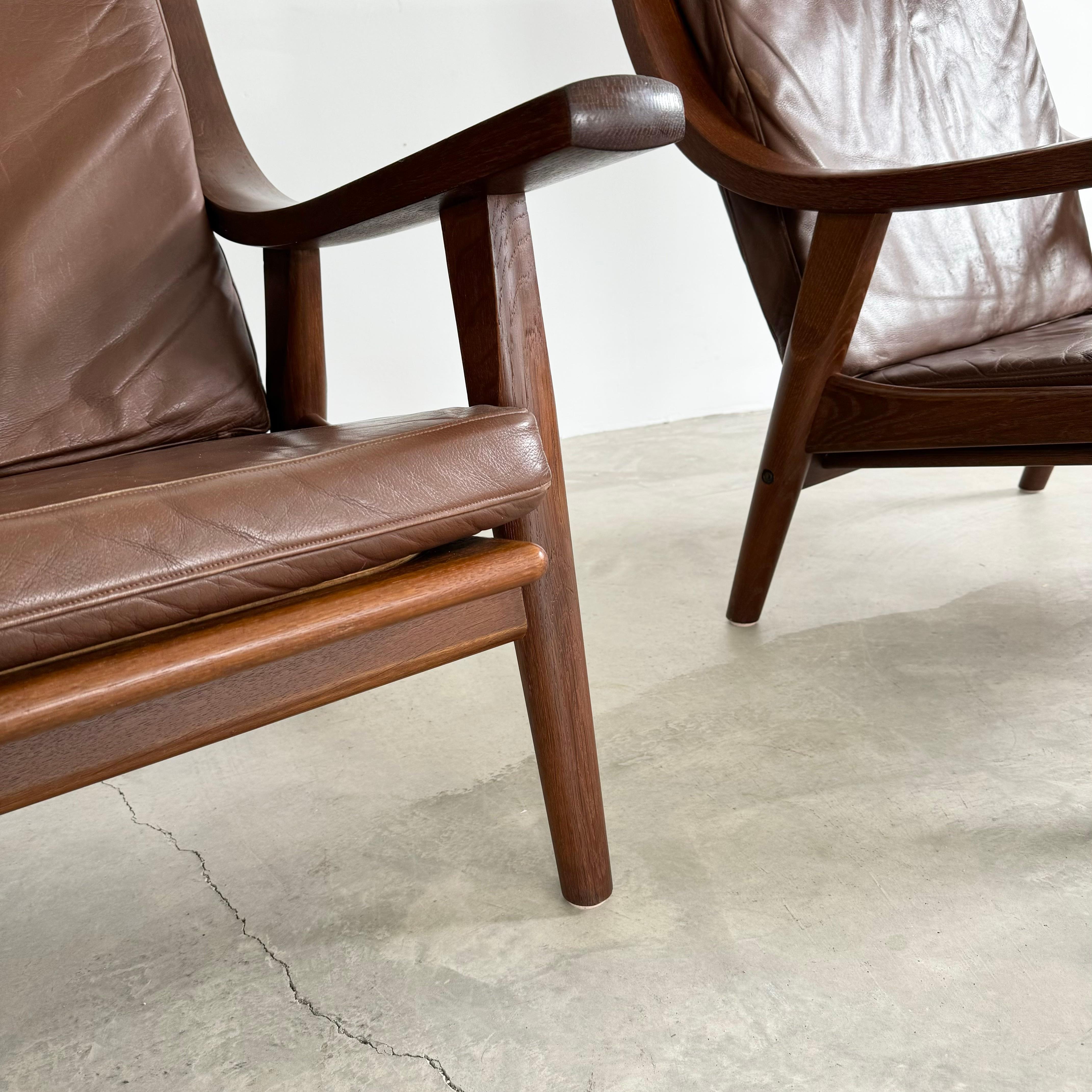 Oak and Leather Armchairs by Hans Wegner, Denmark 1960s 7