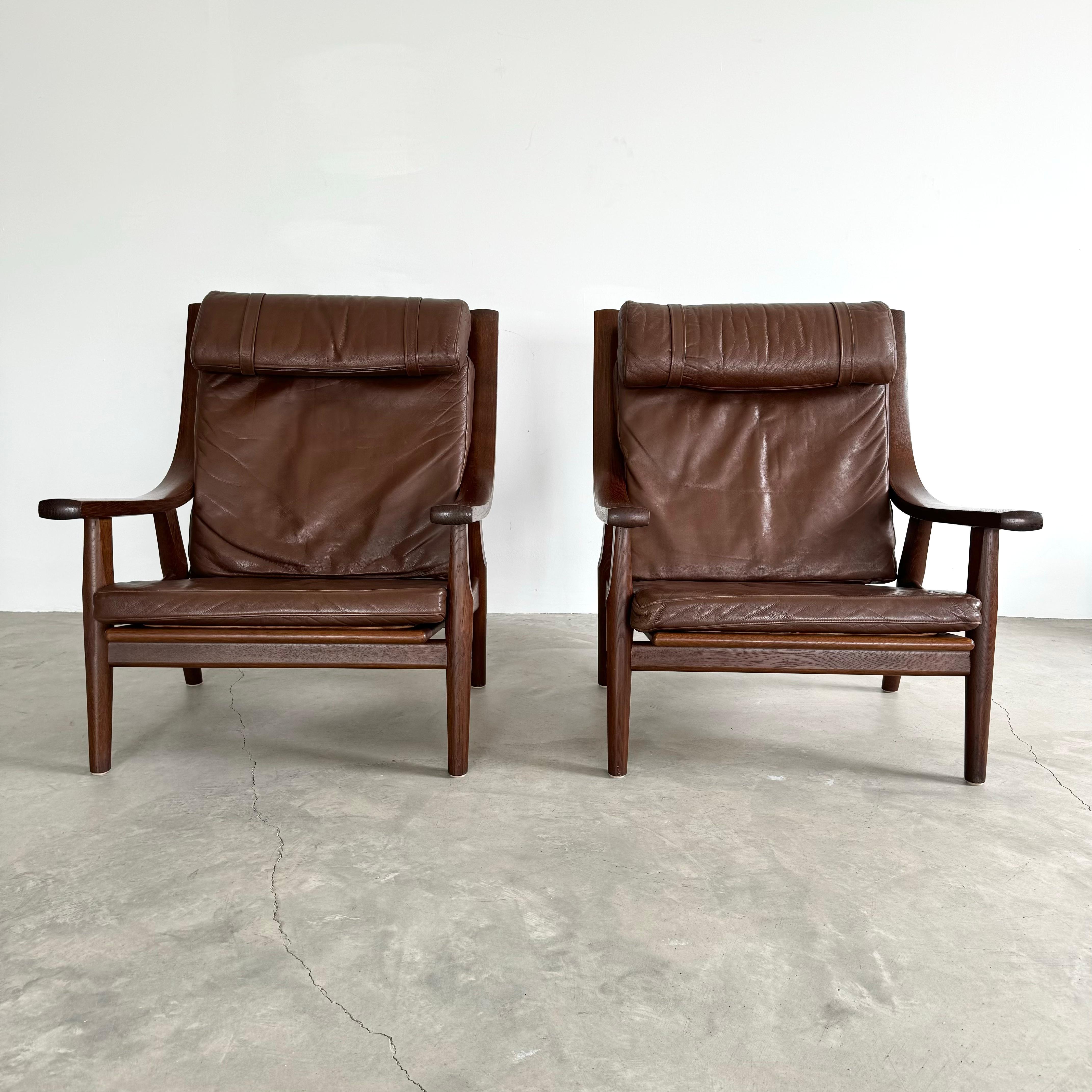 Mid-Century Modern Oak and Leather Armchairs by Hans Wegner, Denmark 1960s