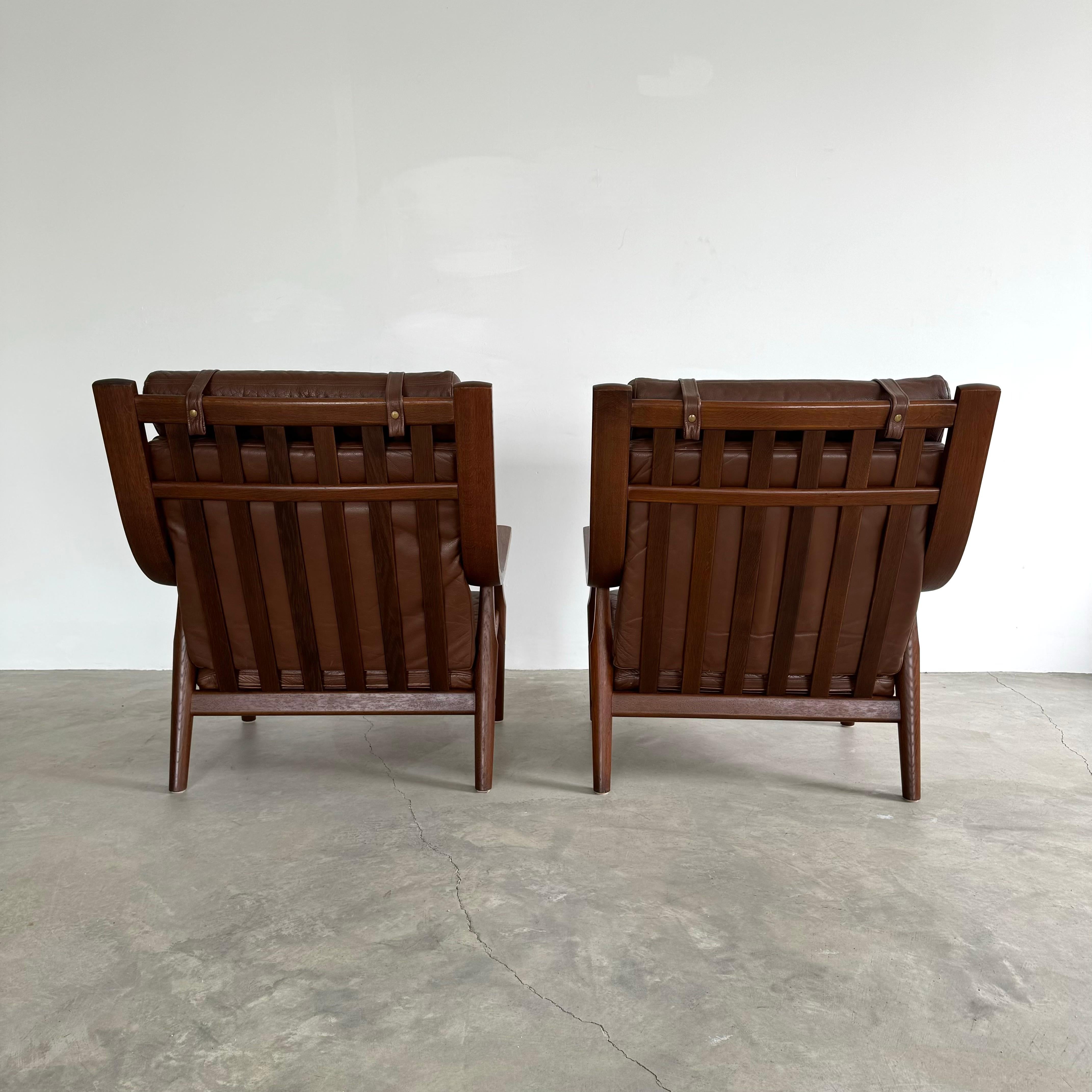 Danish Oak and Leather Armchairs by Hans Wegner, Denmark 1960s