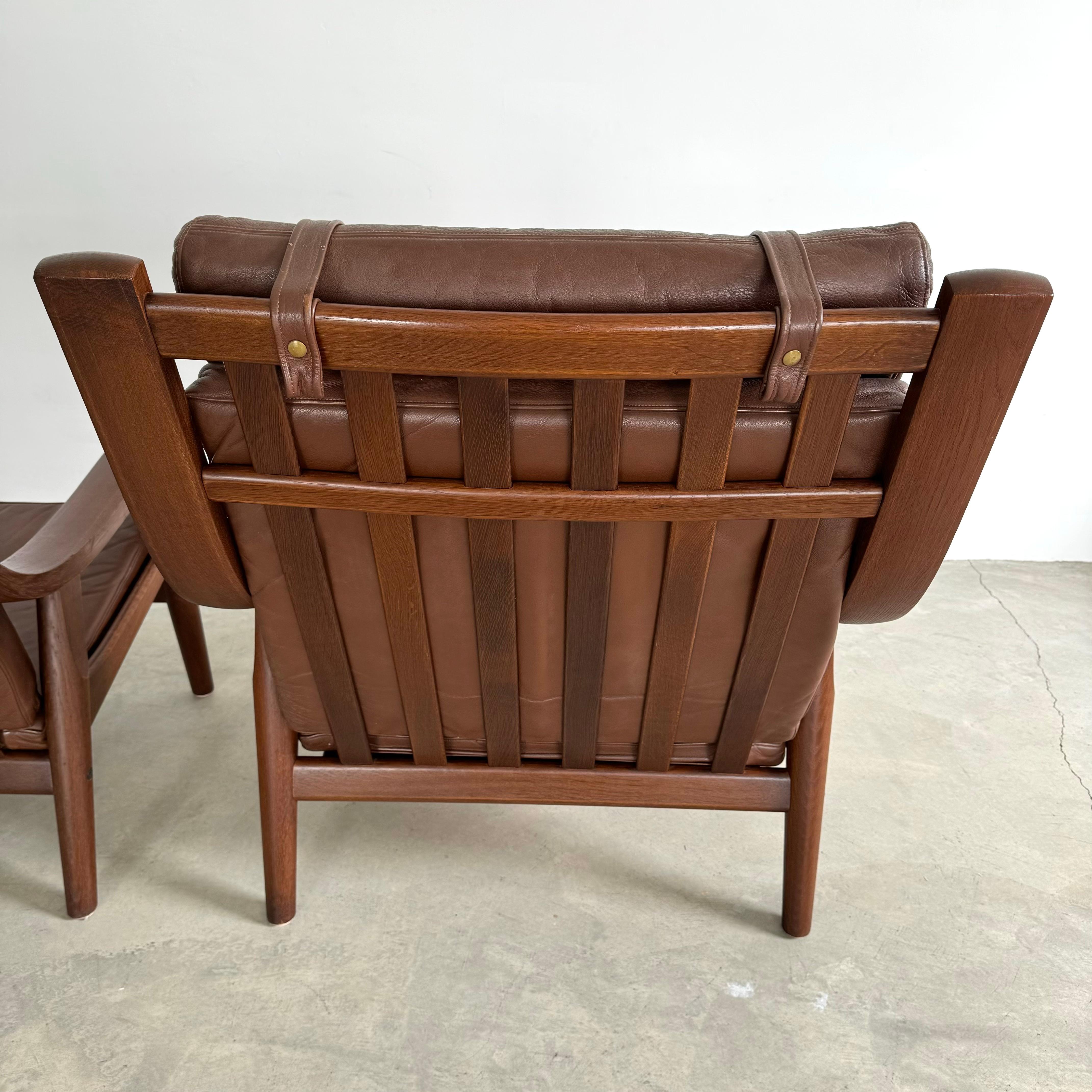 Oak and Leather Armchairs by Hans Wegner, Denmark 1960s 1