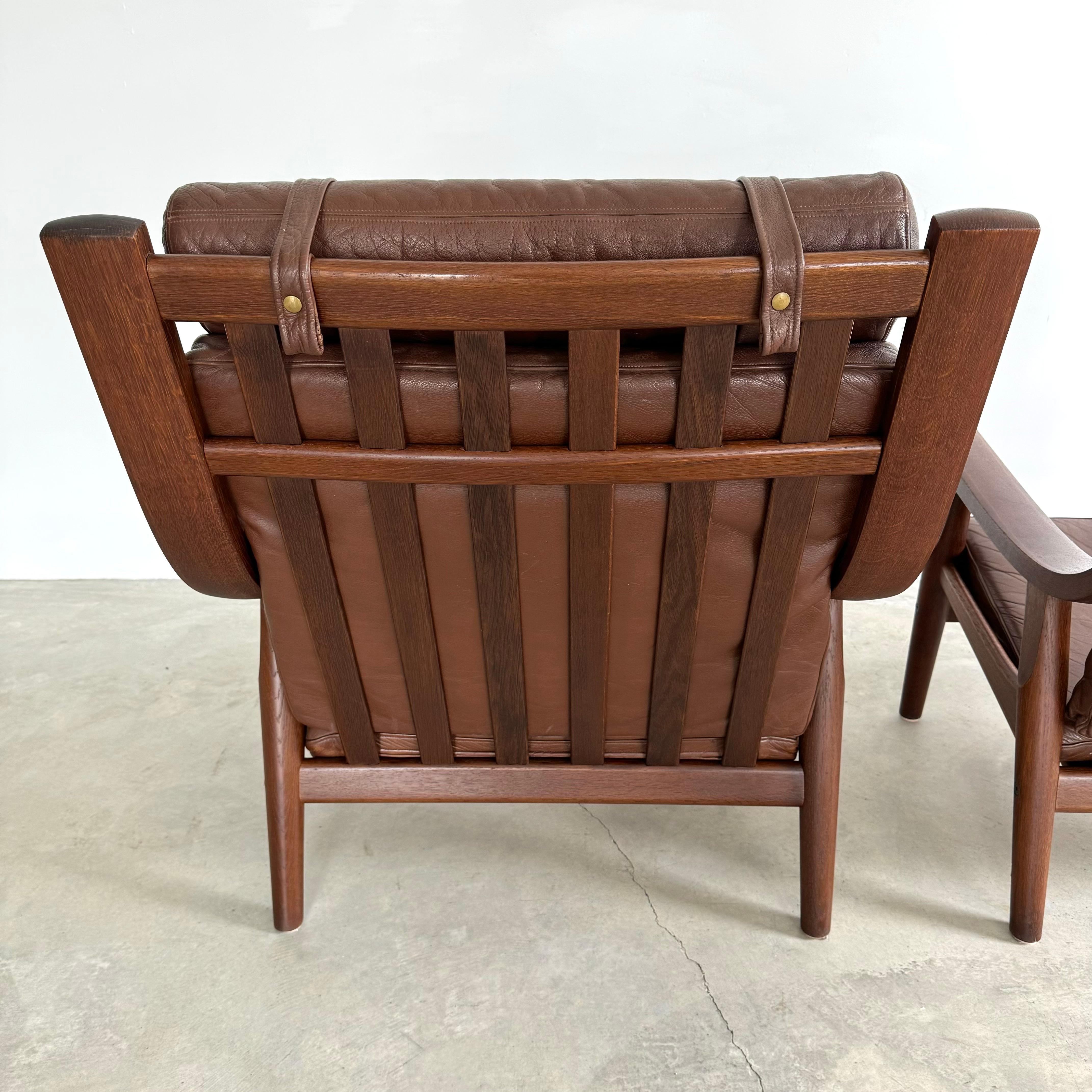 Oak and Leather Armchairs by Hans Wegner, Denmark 1960s 2