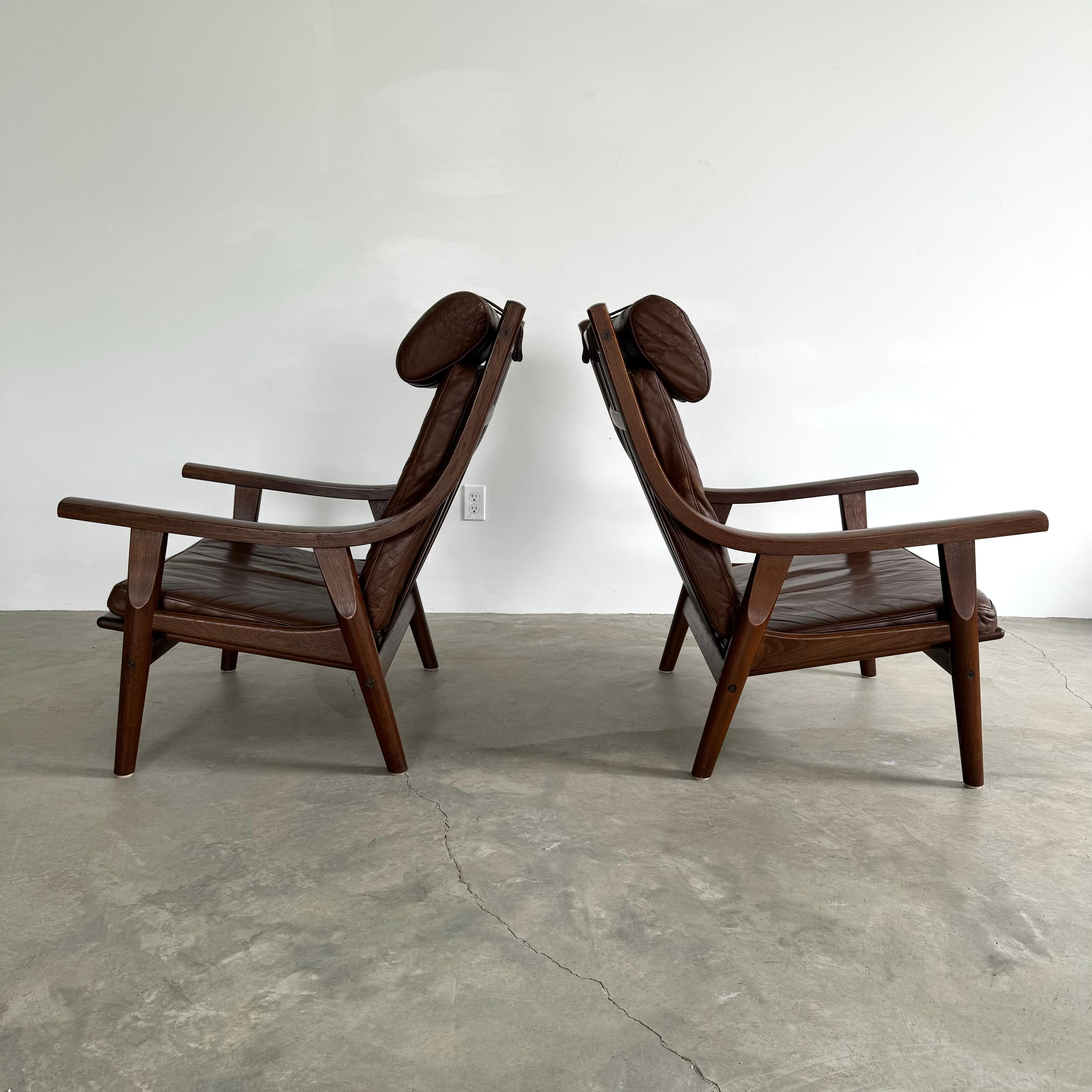 Oak and Leather Armchairs by Hans Wegner, Denmark 1960s 3
