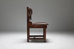 Oak and Leather Brutalist Chairs, Belgium, 1970s