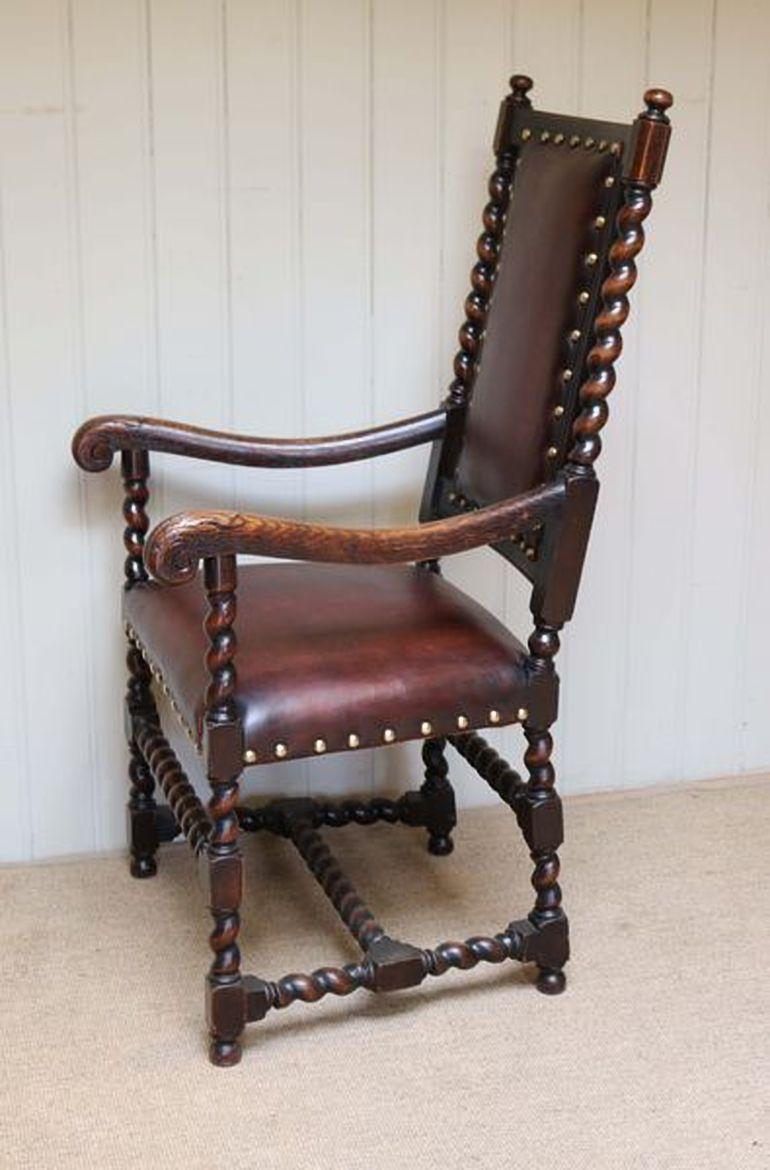 British Oak and Leather Chair For Sale