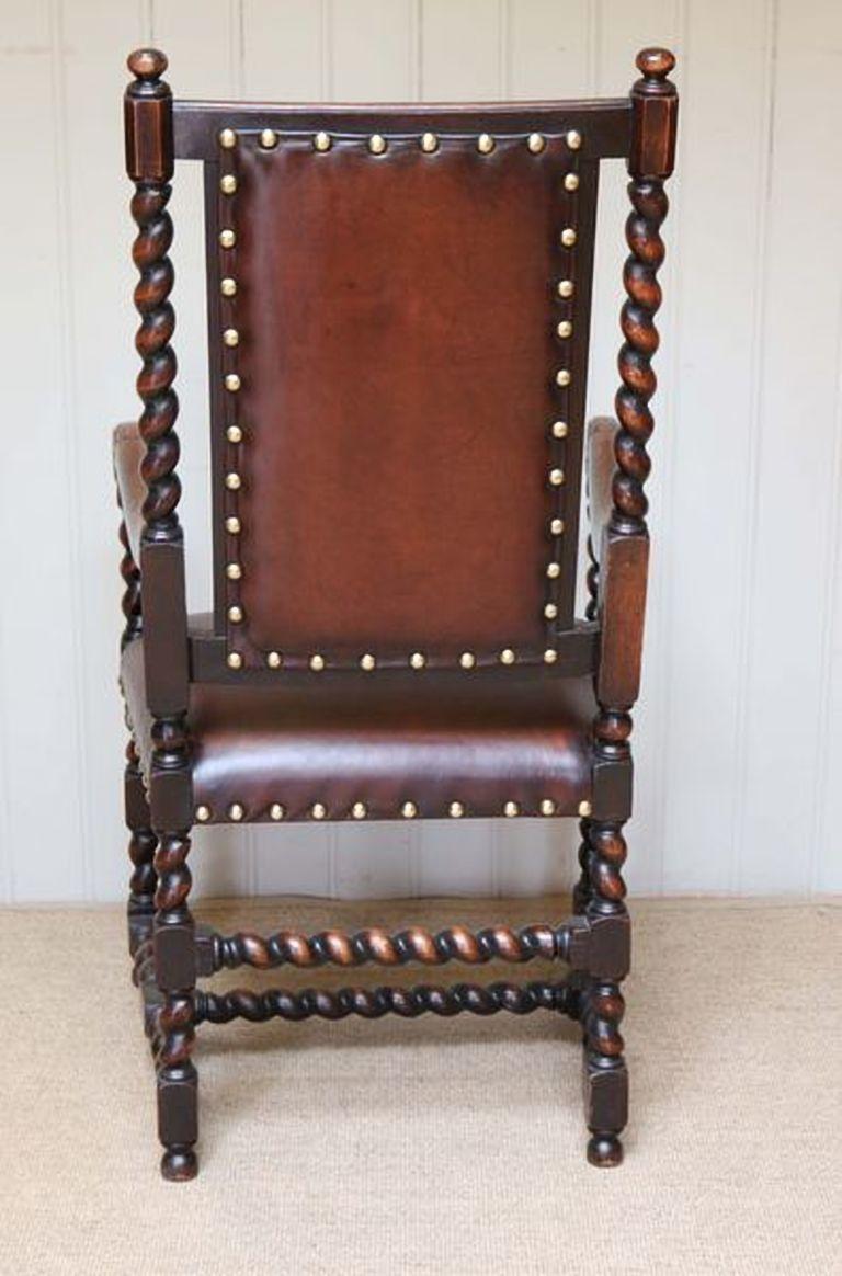 Polished Oak and Leather Chair For Sale