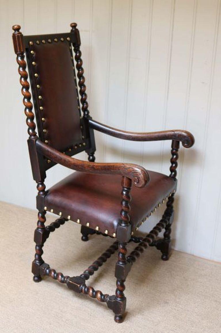 19th Century Oak and Leather Chair For Sale