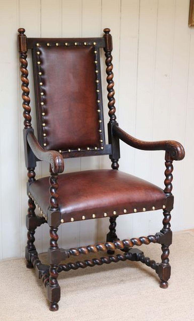 Oak and Leather Chair For Sale 1