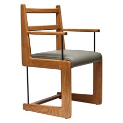 Oak and Leather Cruz Dining Chair with Arms by Lawson-Fenning