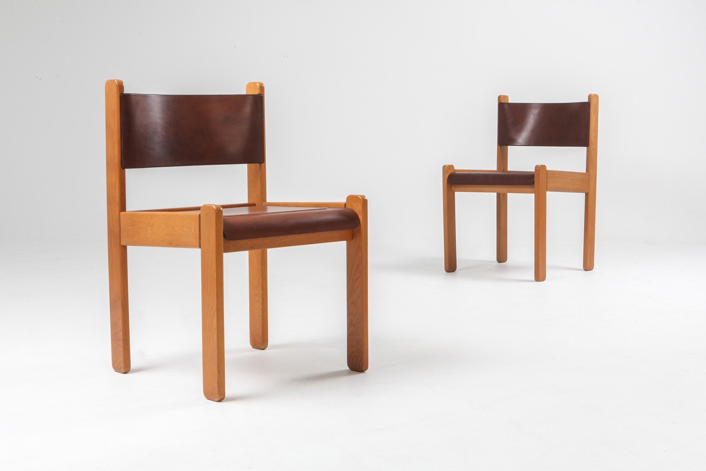 Mid-Century Modern Oak and Leather Dining Chairs