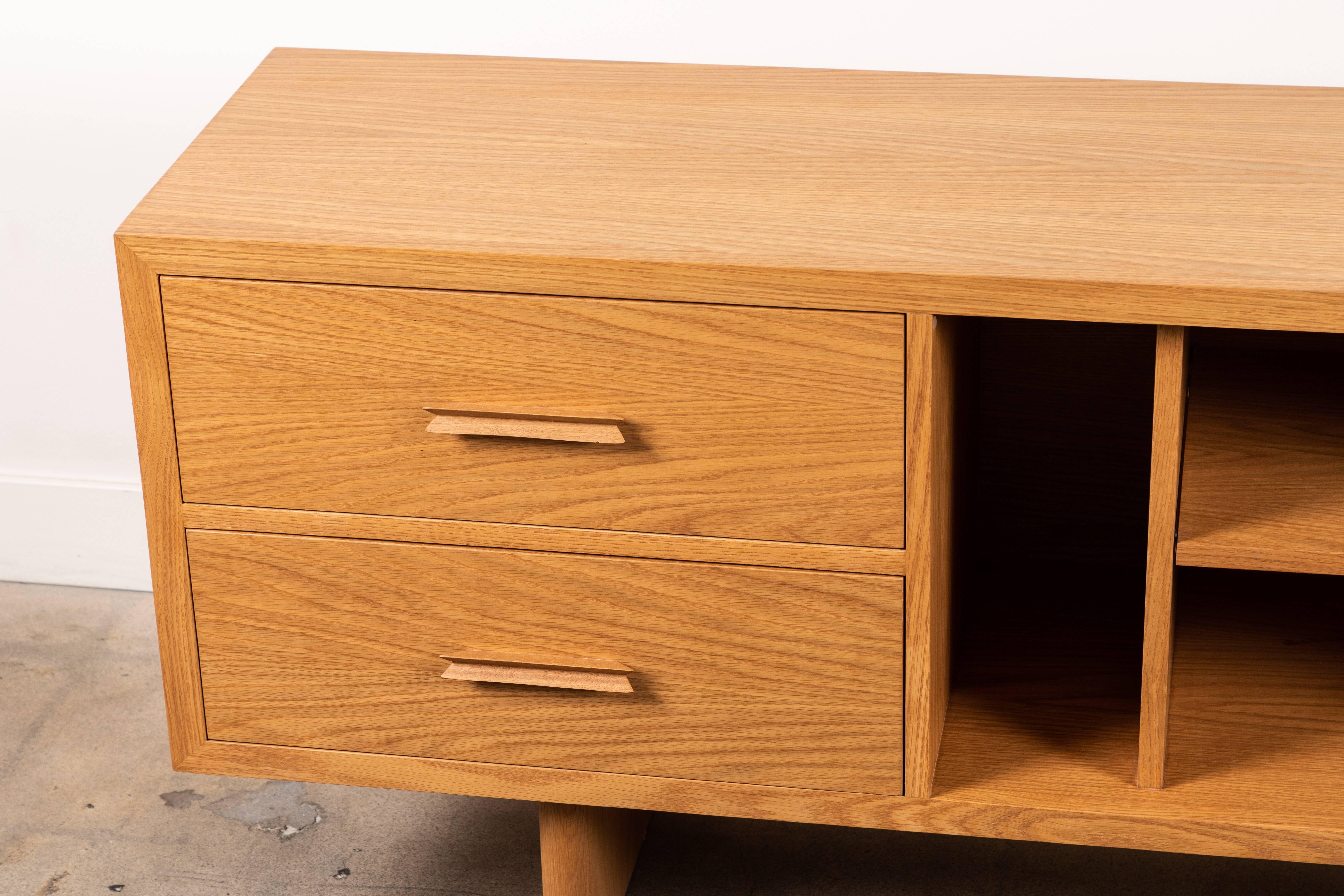Mid-Century Modern Oak and Leather Inverness Media Cabinet by Lawson-Fenning