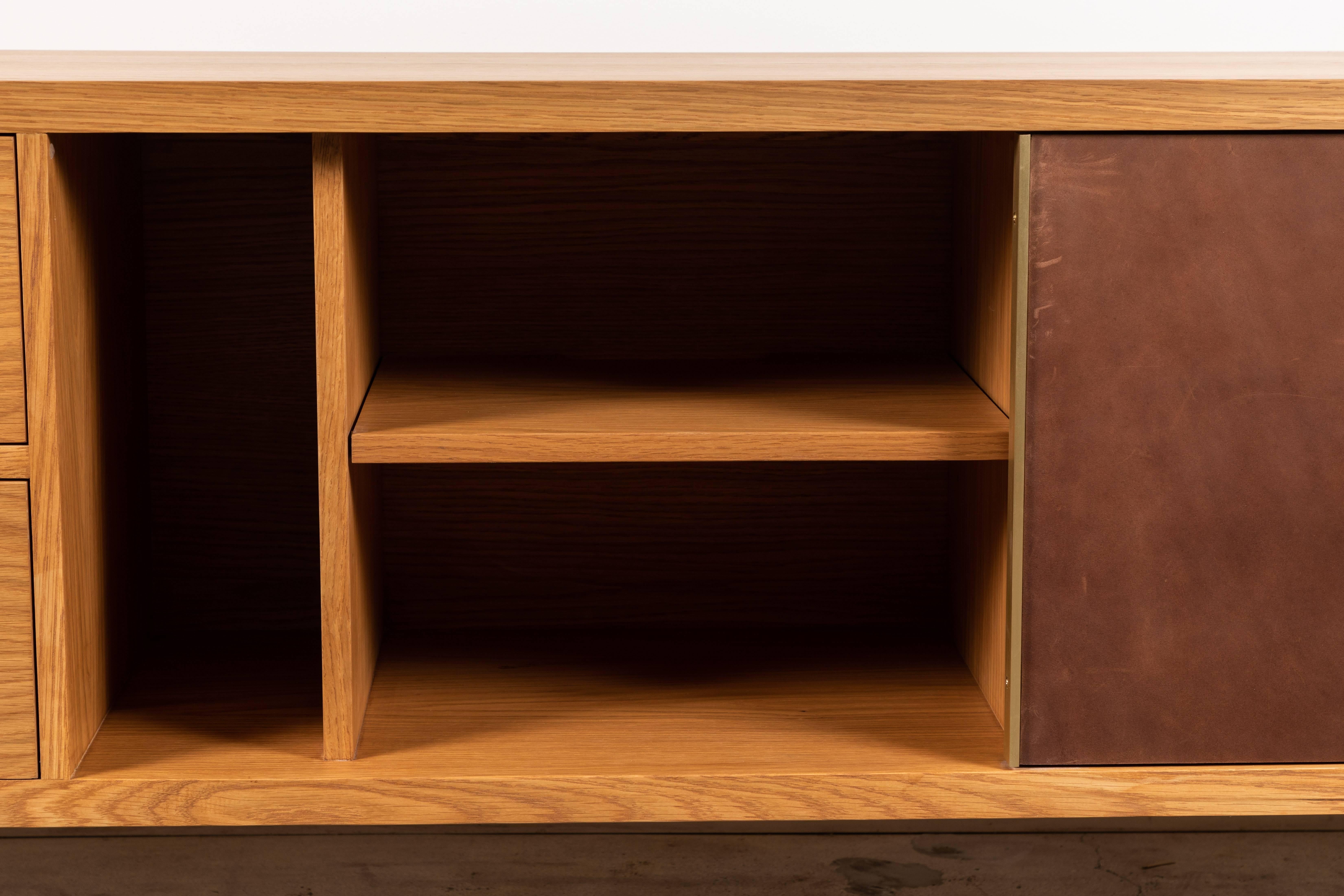 American Oak and Leather Inverness Media Cabinet by Lawson-Fenning