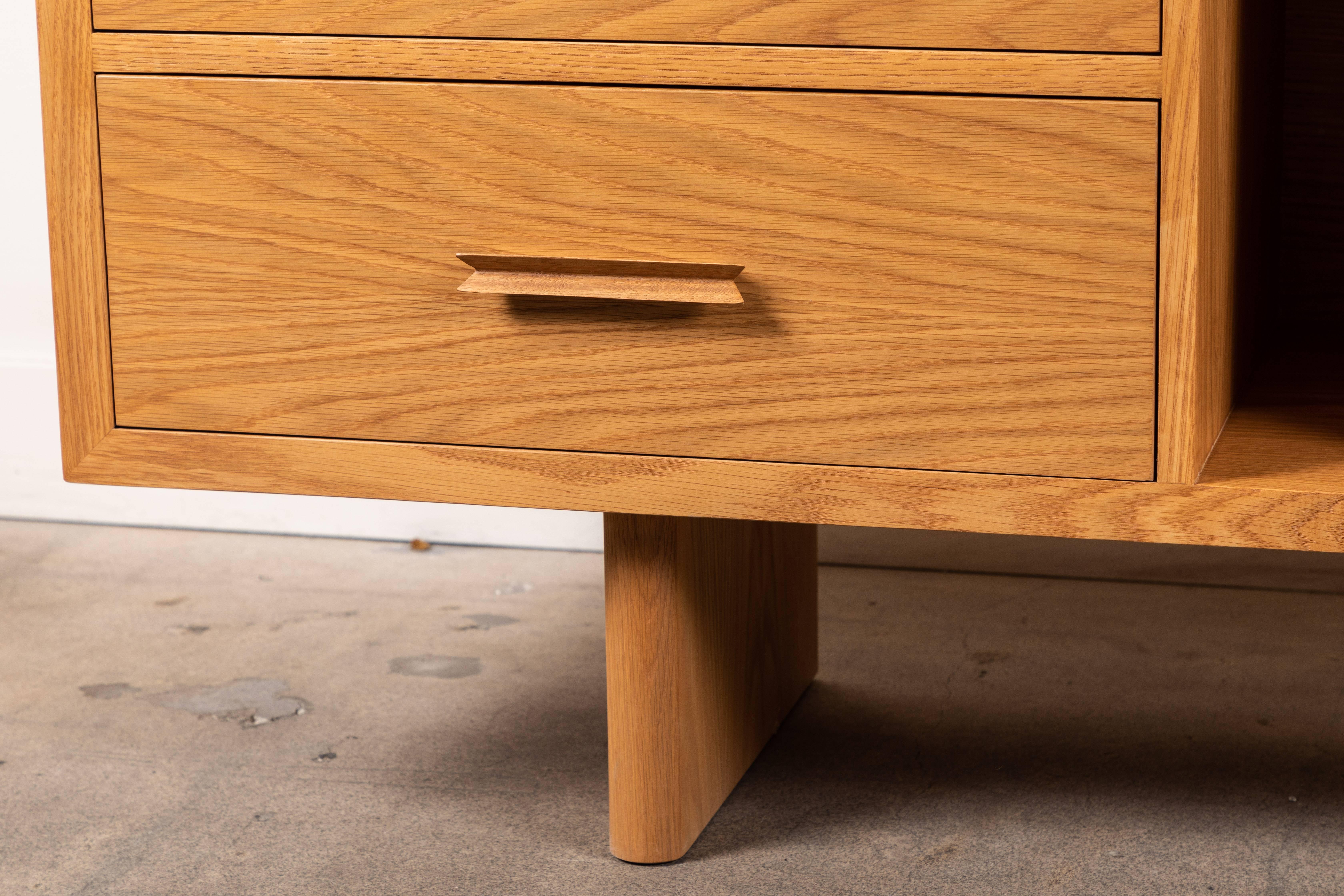 Oiled Oak and Leather Inverness Media Cabinet by Lawson-Fenning