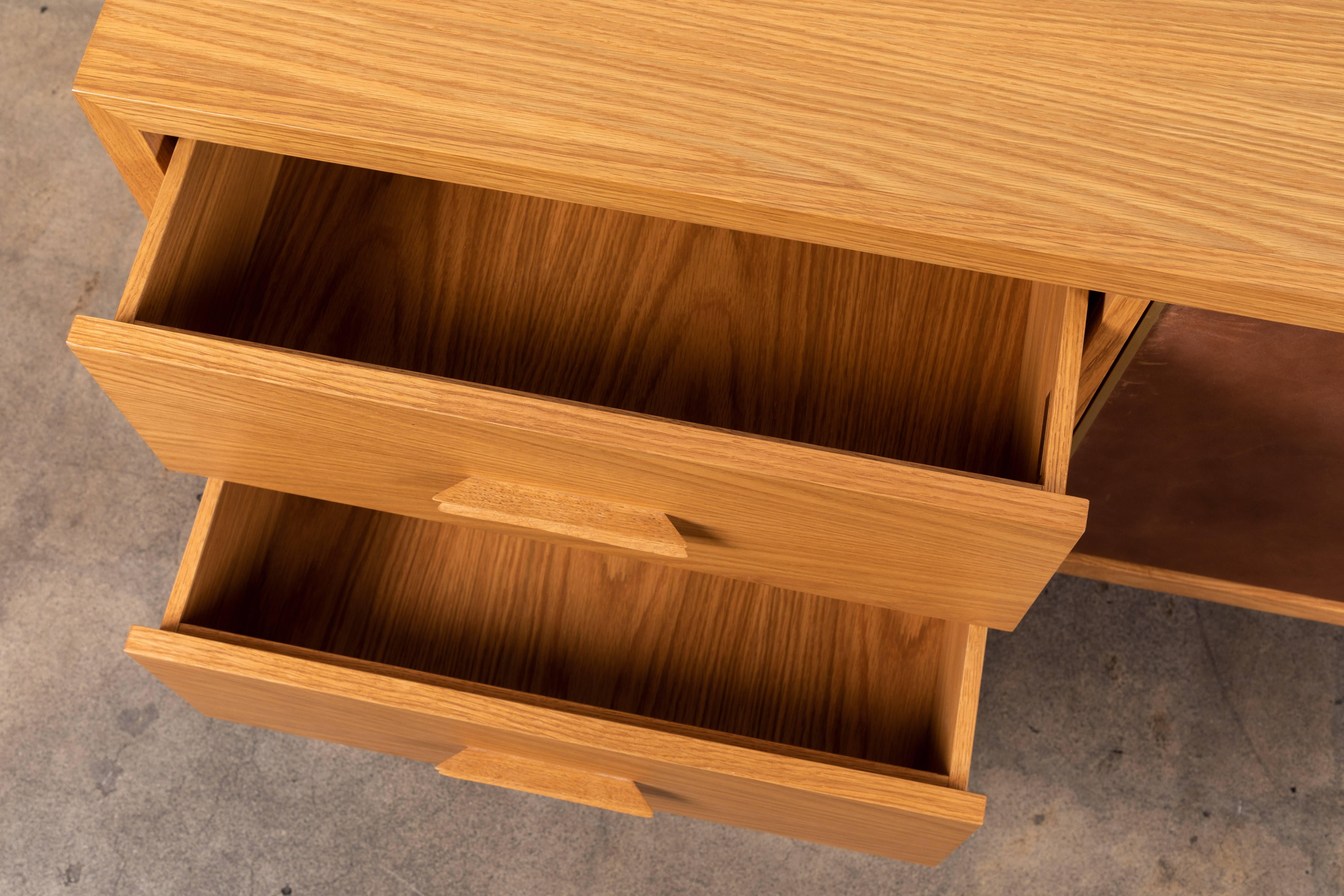 Contemporary Oak and Leather Inverness Media Cabinet by Lawson-Fenning