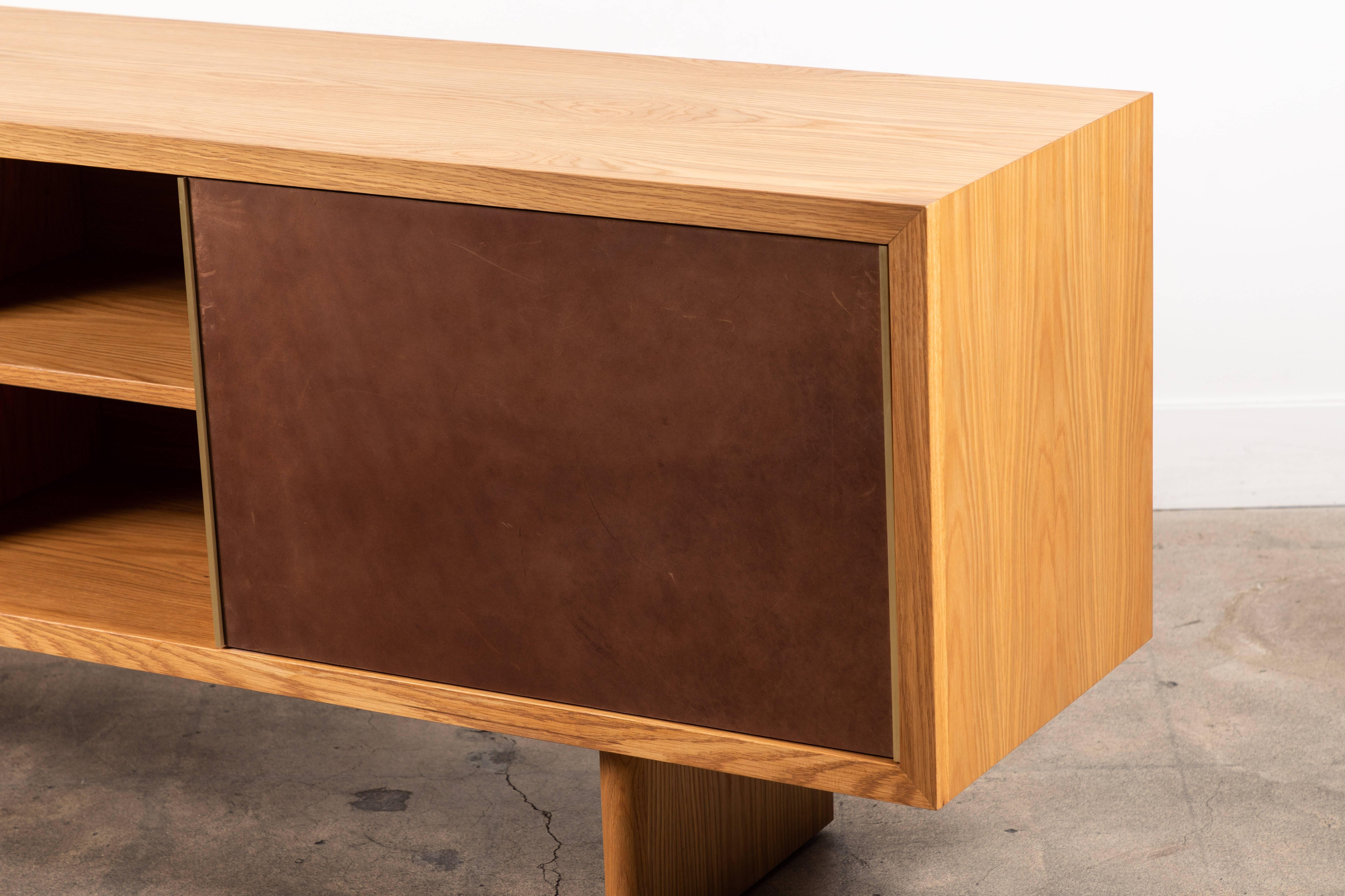 Oak and Leather Inverness Media Cabinet by Lawson-Fenning 2