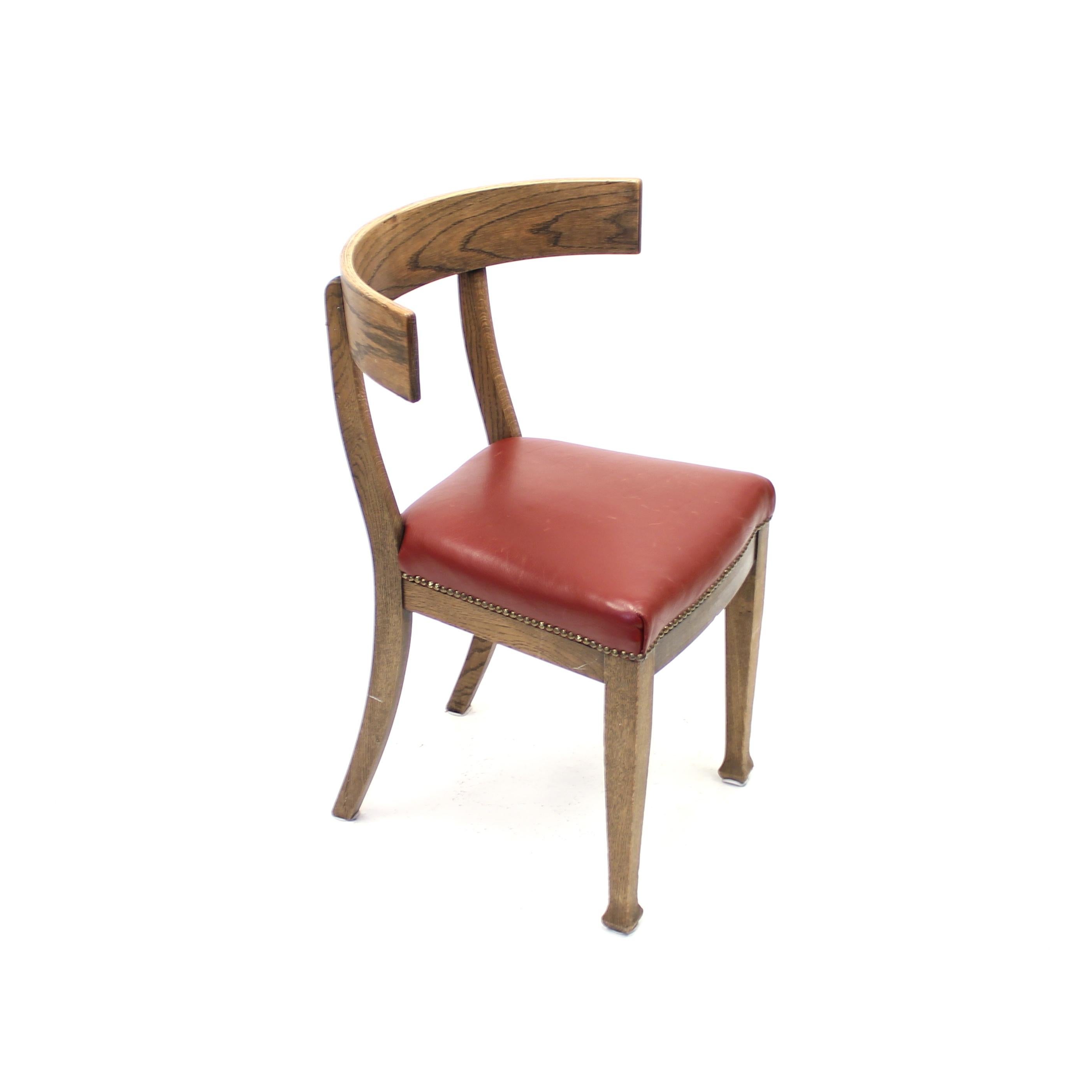 Rustic Oak and Leather Klismos Chair, Early 20th Century