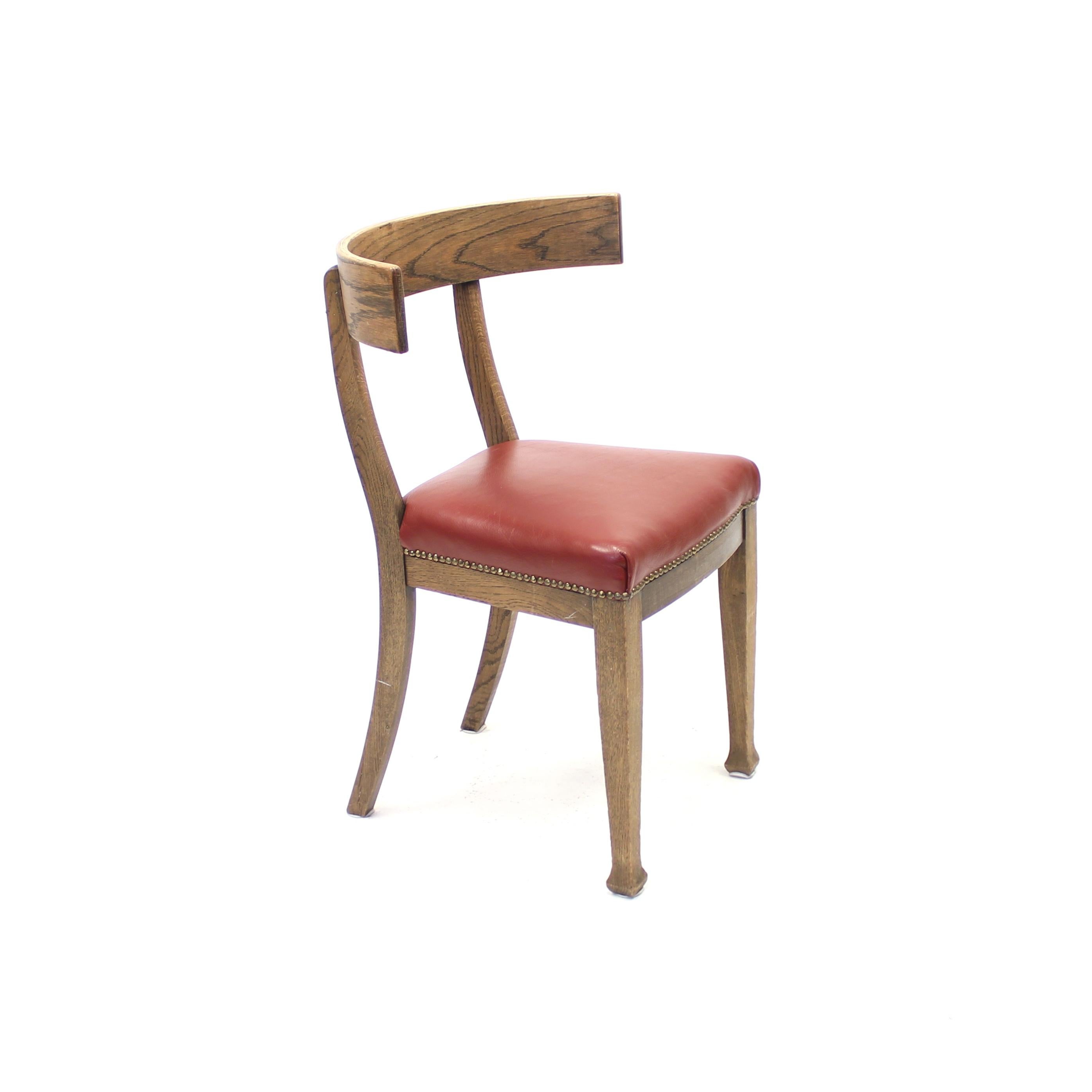 Swedish Oak and Leather Klismos Chair, Early 20th Century