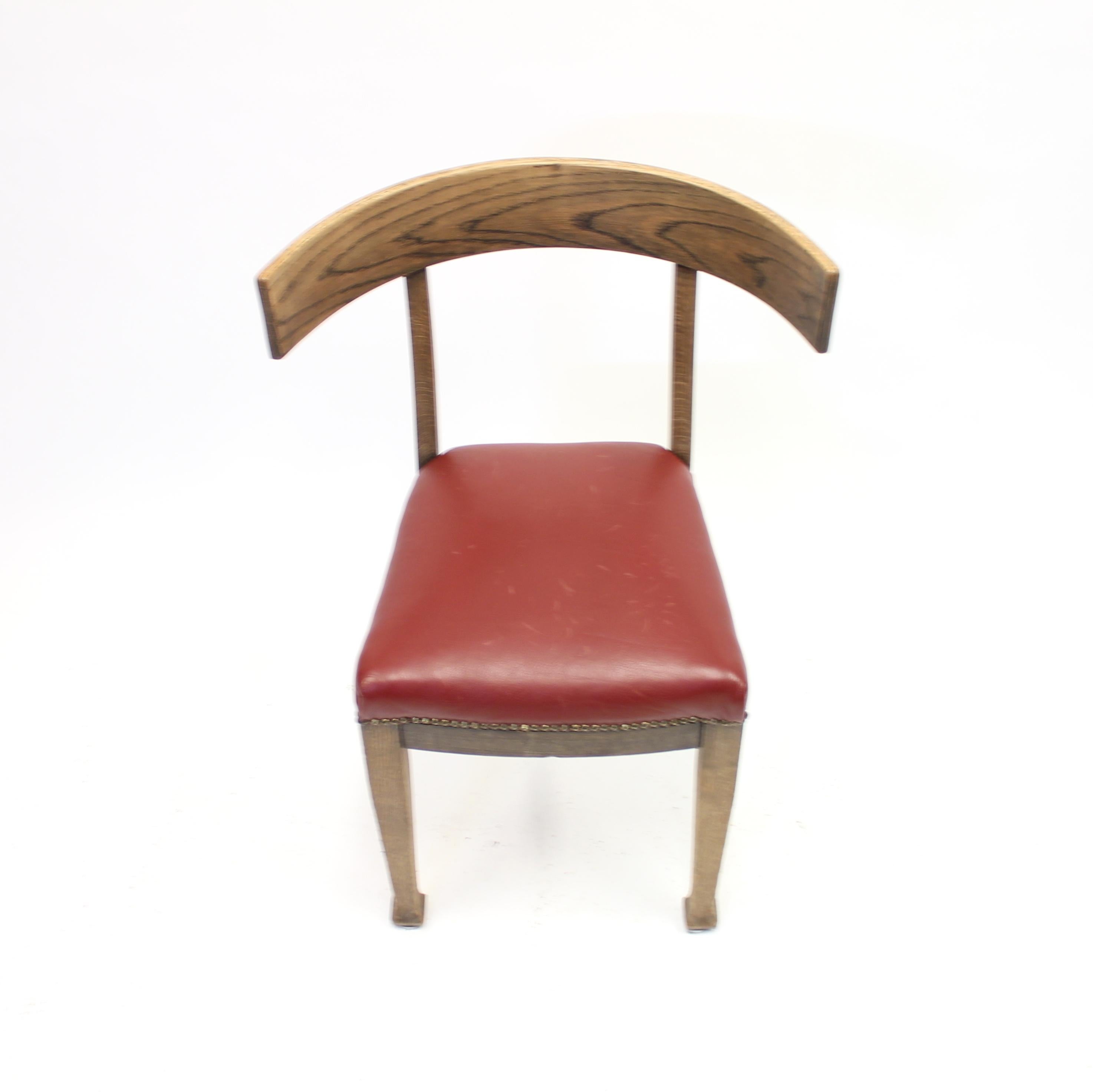 Oak and Leather Klismos Chair, Early 20th Century 2