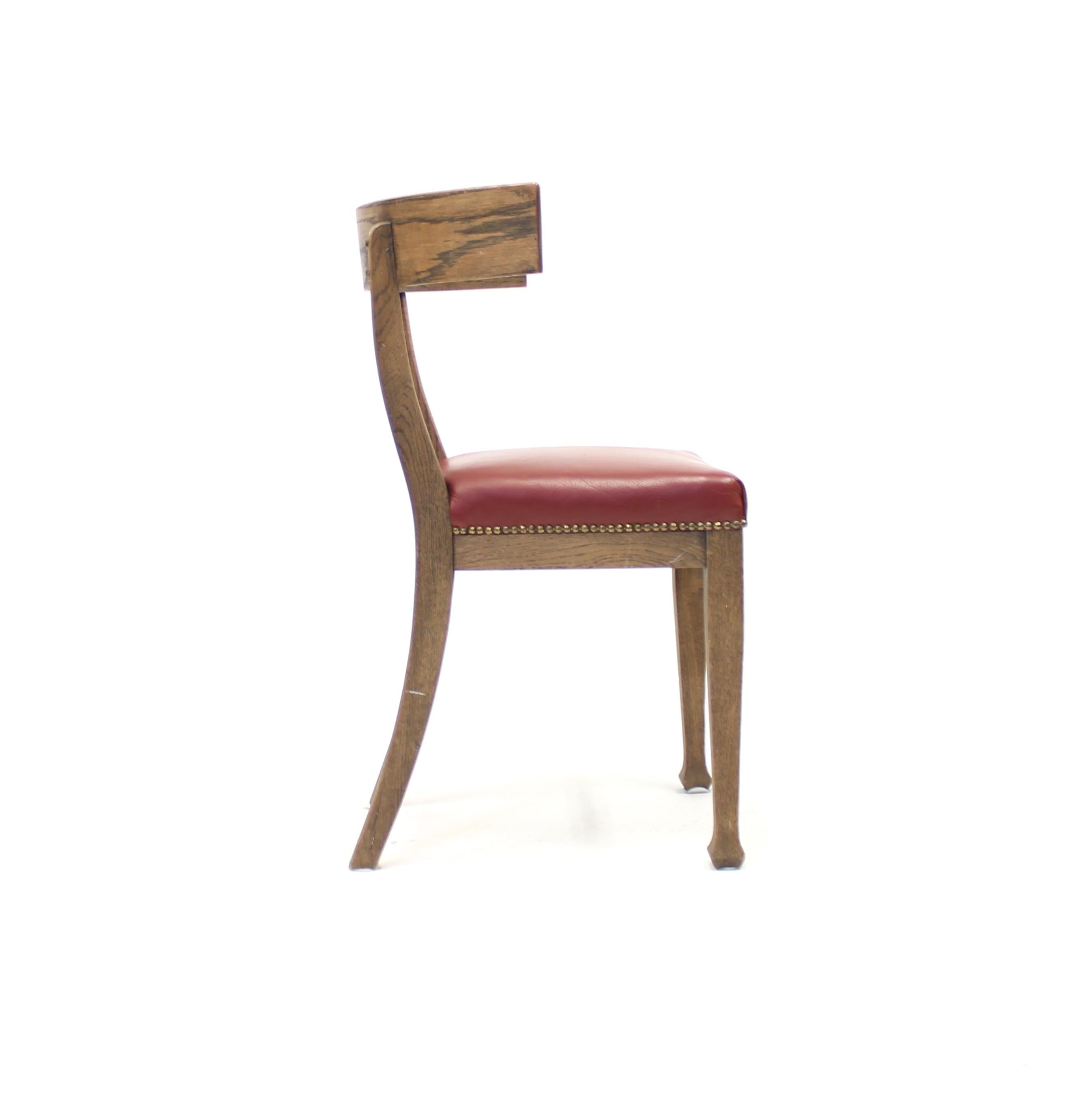 Oak and Leather Klismos Chair, Early 20th Century 3