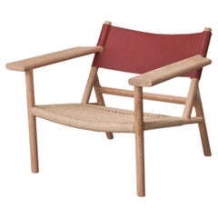Oak and Leather Kruger Chair, woven seat 