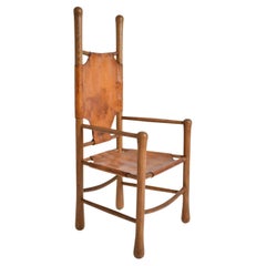 Poltrona grande in Oak e pelle, anni '60
