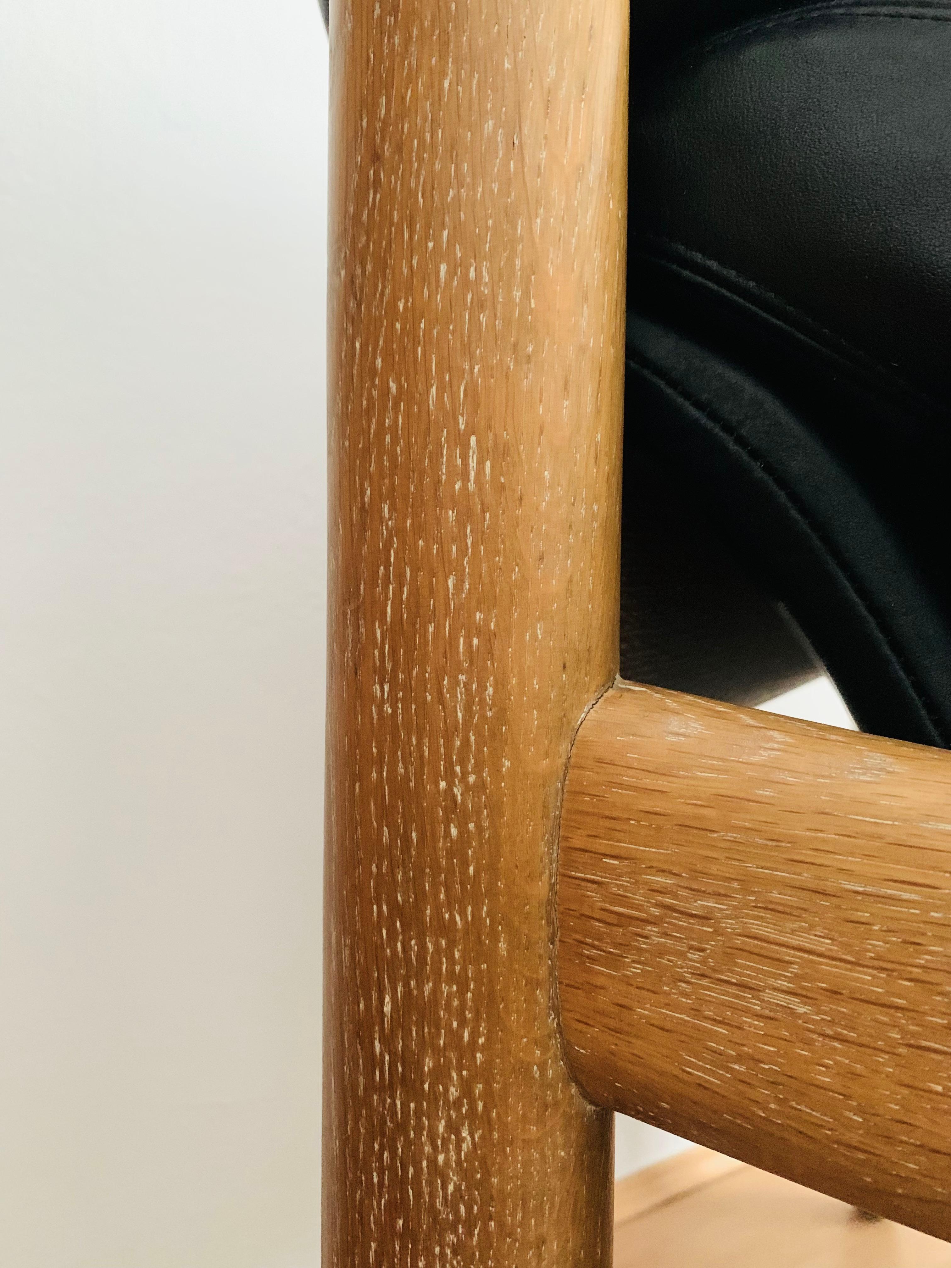 Oak and Leather Lounge Chair with Ottoman For Sale 8