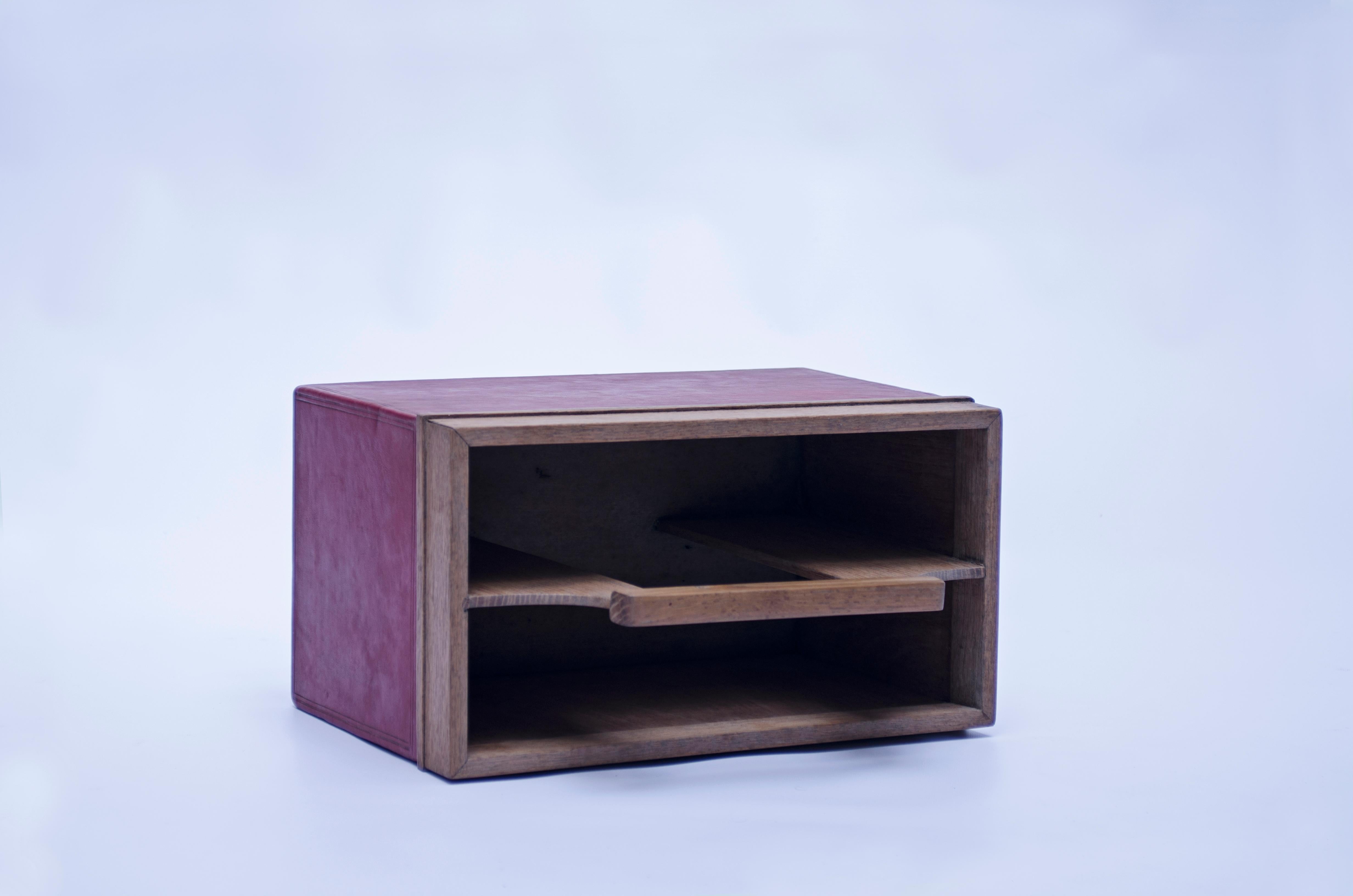 South American Oak and Leather Magazine Rack by Casa Comte For Sale