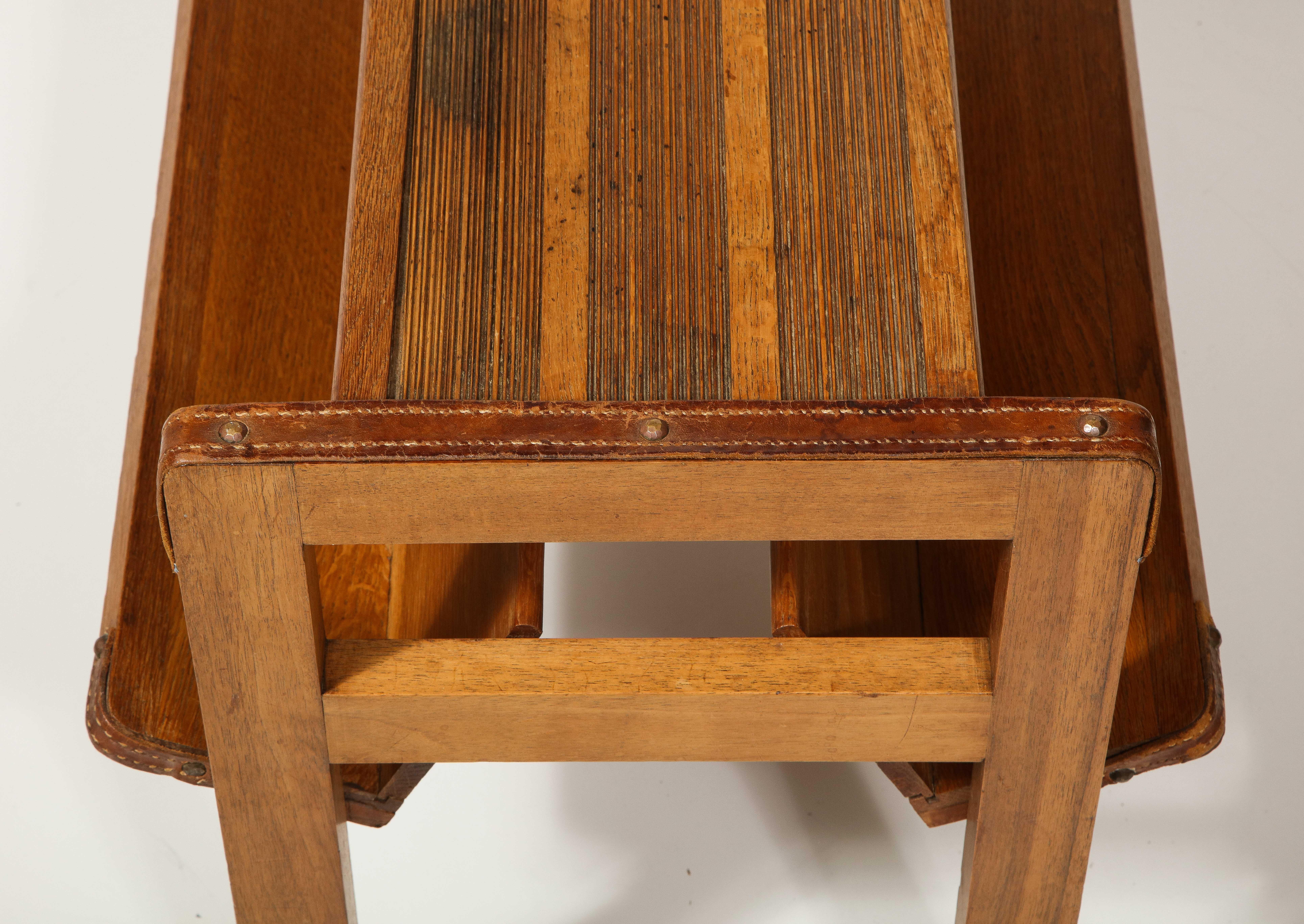 Oak and Leather Magazine Rack by Jacques Adnet, France, C. Mid-20th Century For Sale 8