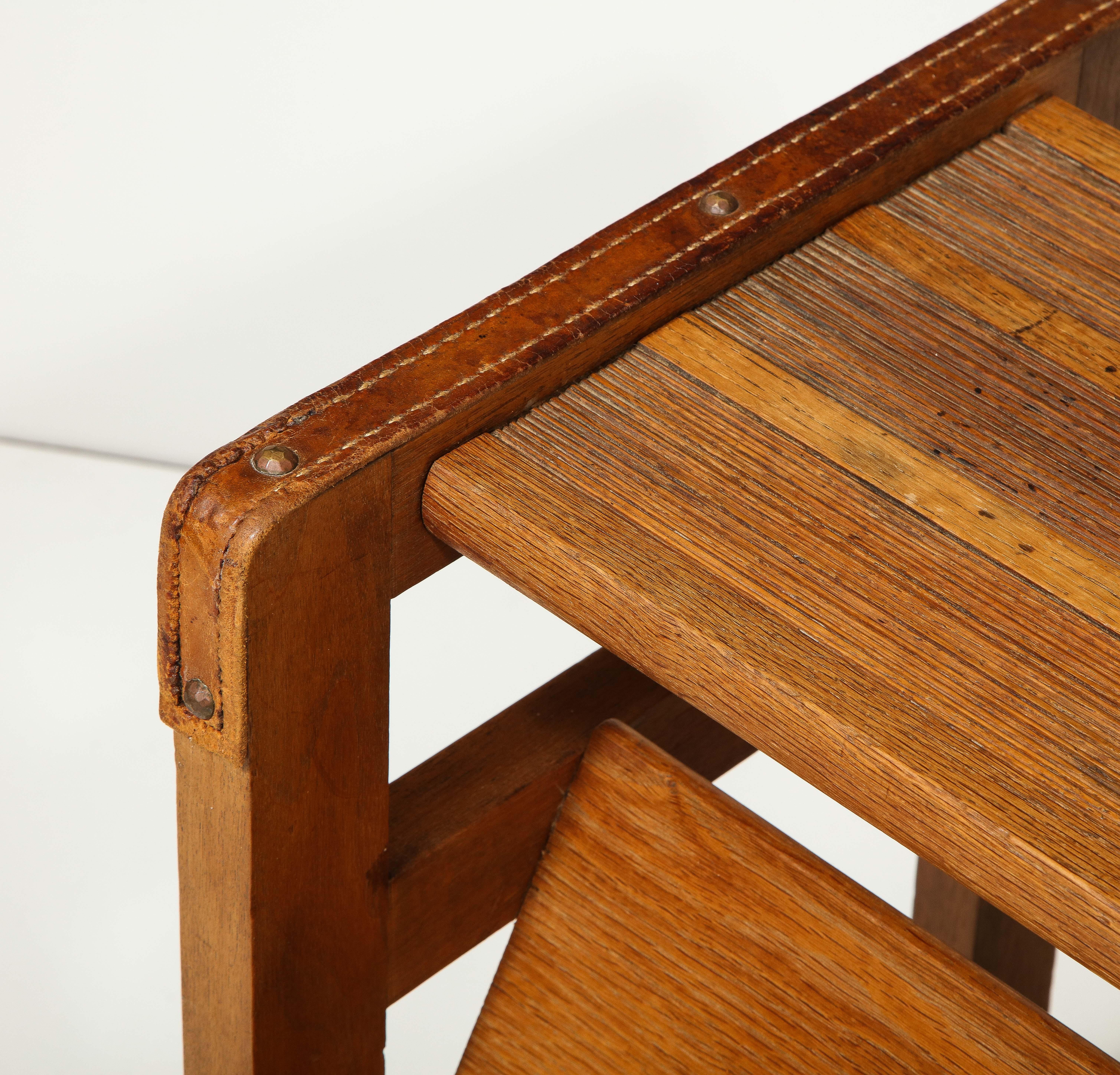Oak and Leather Magazine Rack by Jacques Adnet, France, C. Mid-20th Century For Sale 2