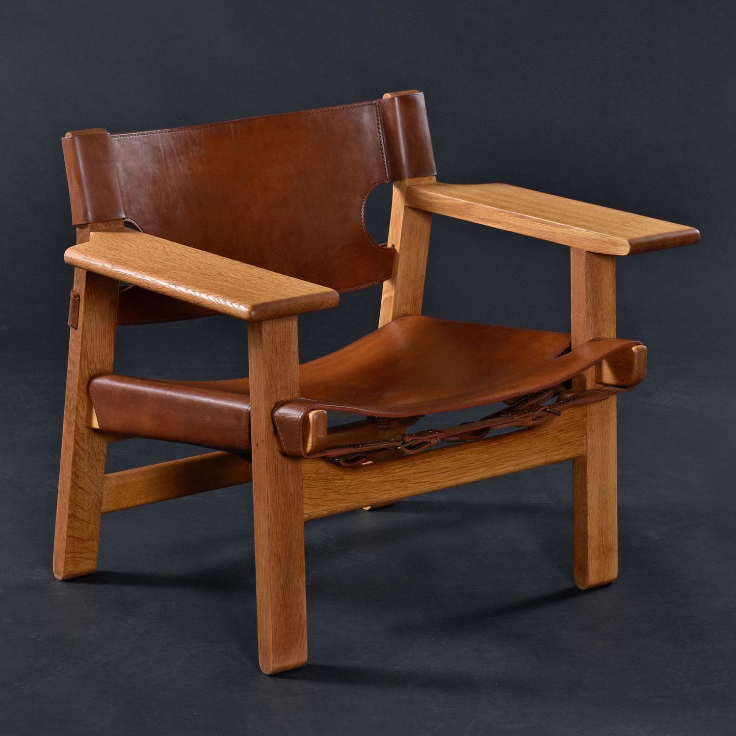 Danish Oak and Leather Original 1970's Børge Mogensen Spanish Chairs