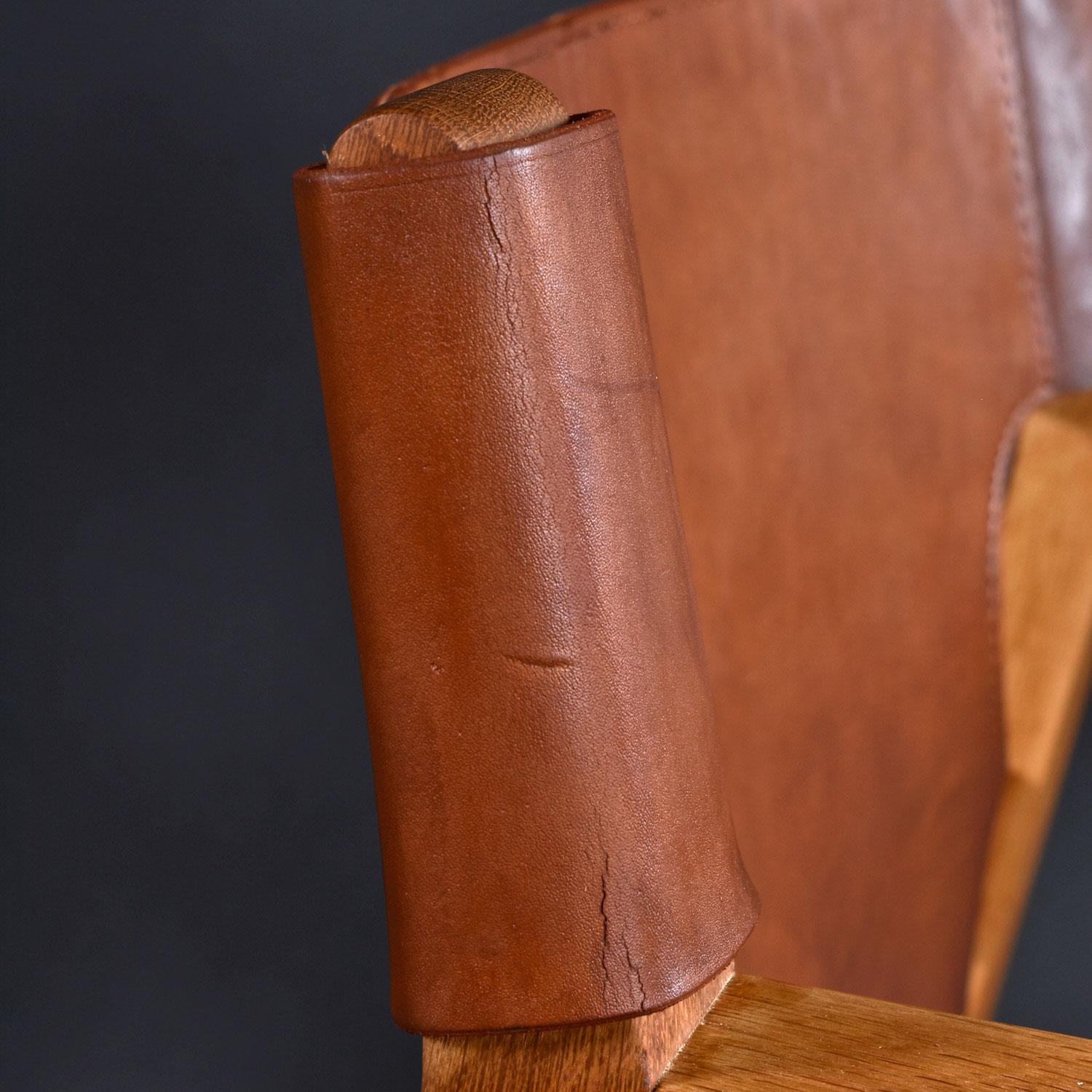 Oak and Leather Original 1970's Børge Mogensen Spanish Chairs 1