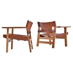 Sedie spagnole Børge Mogensen originali in Oak e pelle degli anni '70