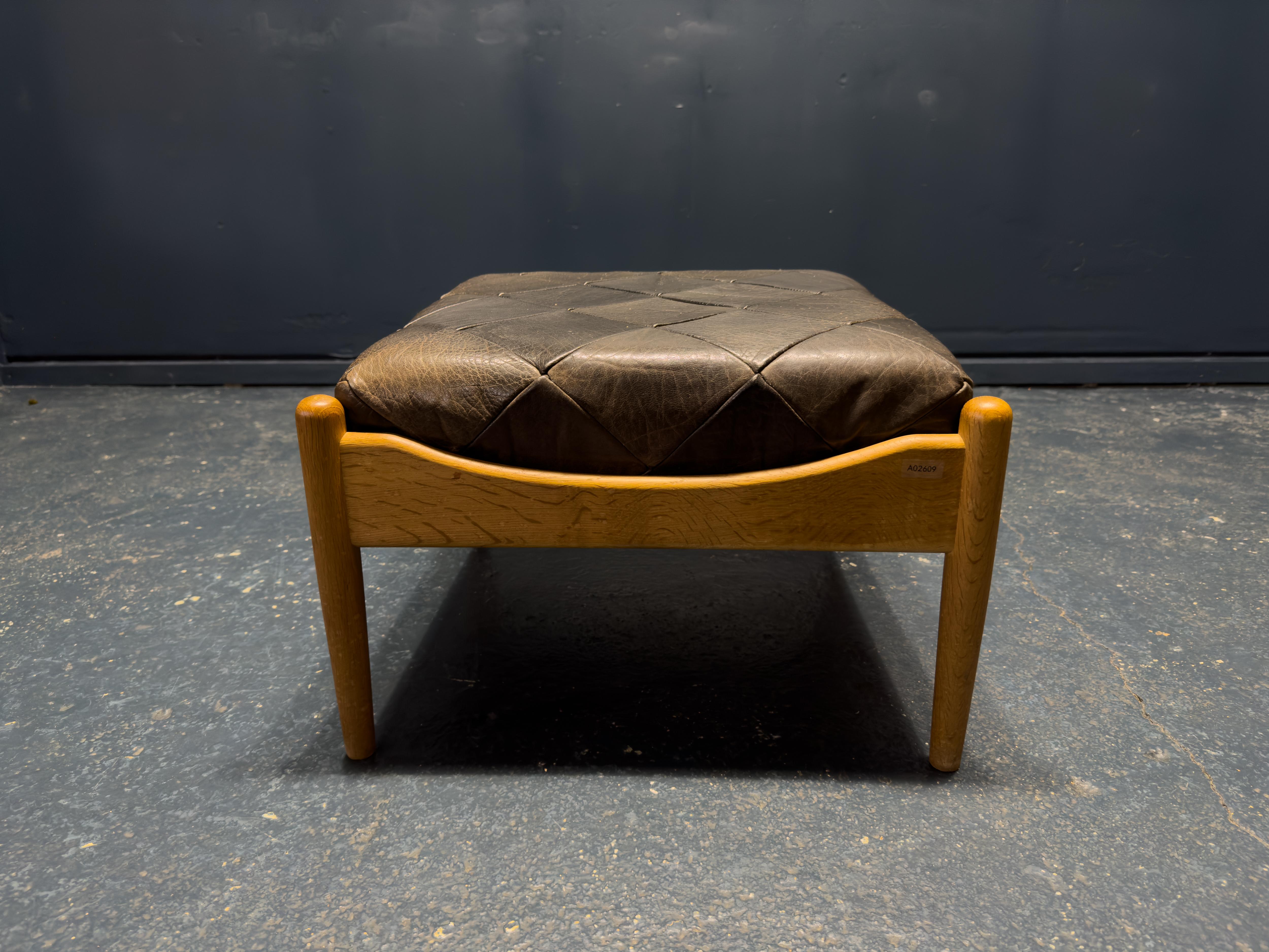Mid-Century Modern Oak and Leather Ottoman Kristian Vedel For Sale