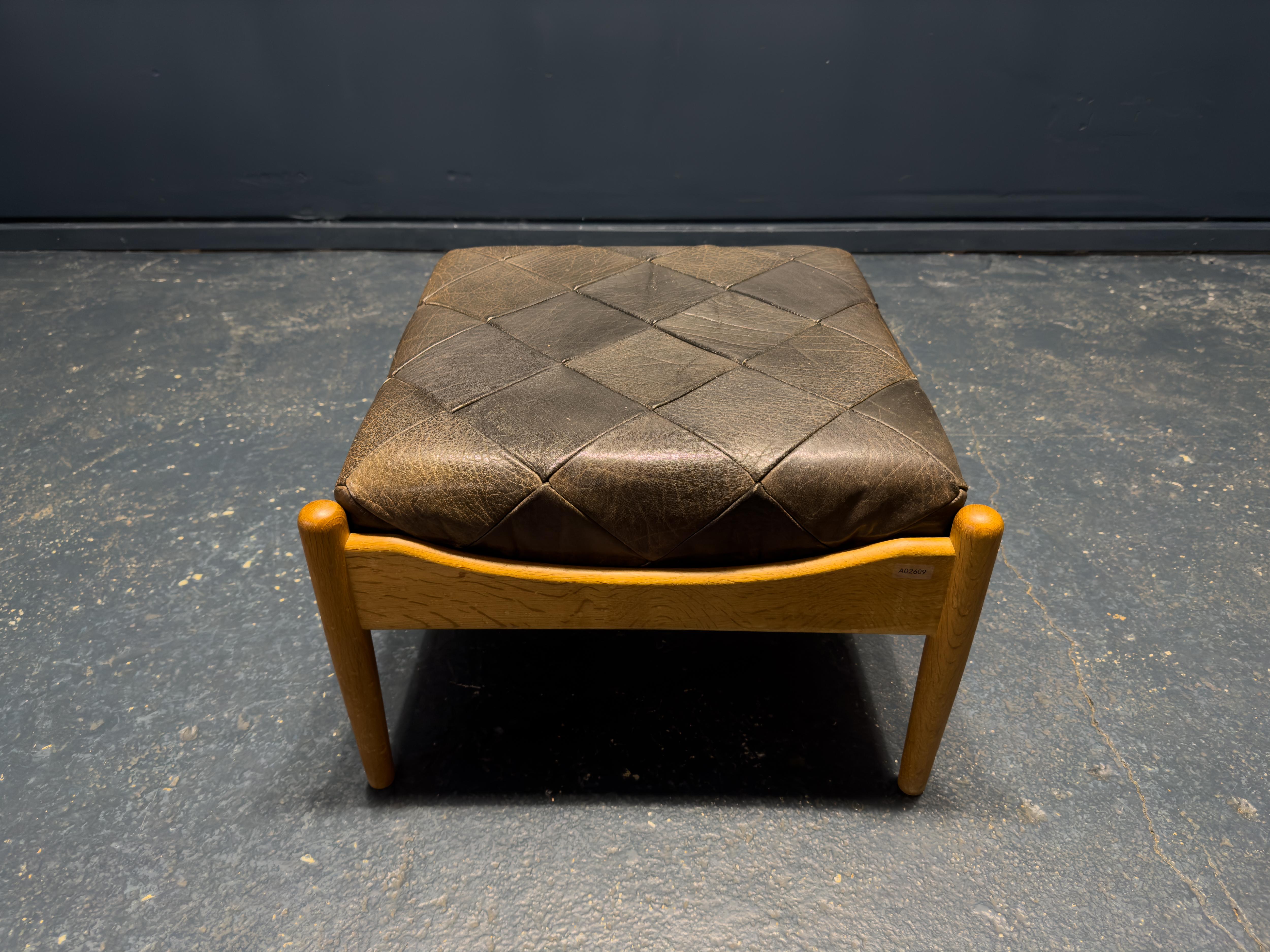 Danish Oak and Leather Ottoman Kristian Vedel For Sale