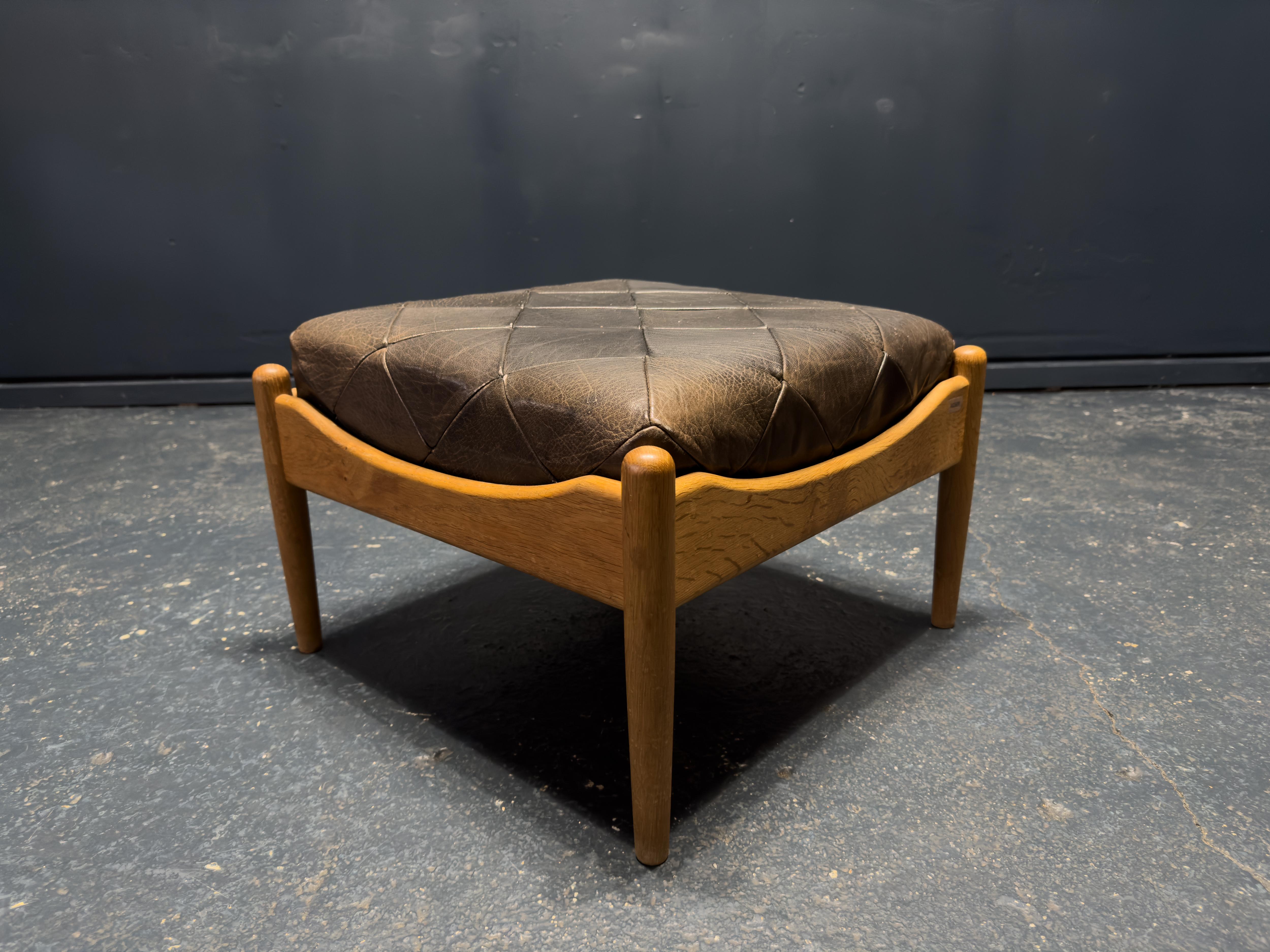 Oak and Leather Ottoman Kristian Vedel For Sale 1