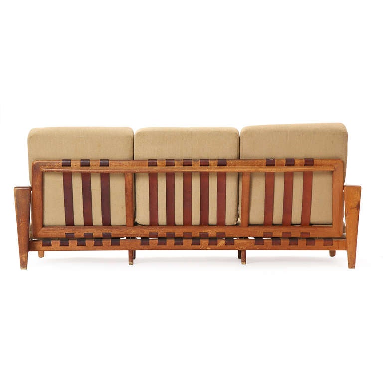 Oak and Leather Strap Sofa at 1stDibs