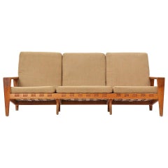 Oak and Leather Strap Sofa