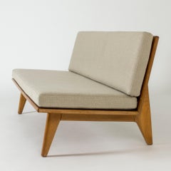 Oak and Linen Sofa by Gustaf Hiort Af Ornäs for Gösta Westerberg, Sweden, 1950s.