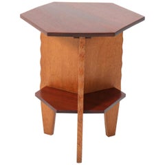 Oak and Mahogany Art Deco Amsterdam School Side Table, 1920s
