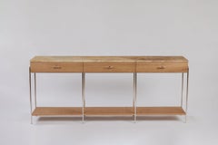 Consola de Roble y Mármol con Estante Rush - Niquelado Pulido