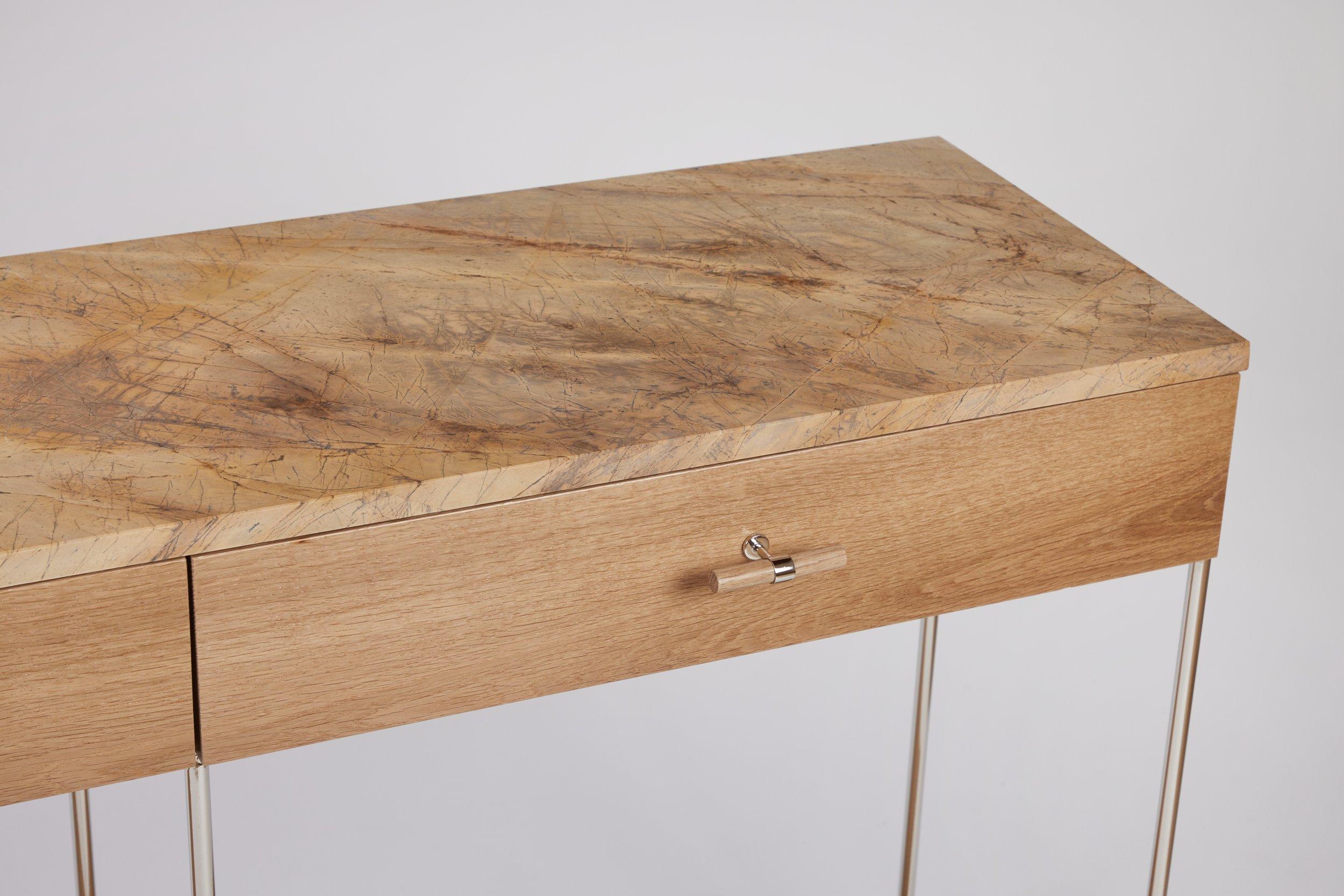 Americano Console in Oak e marmo con ripiano in giunco - nichelato lucido in vendita