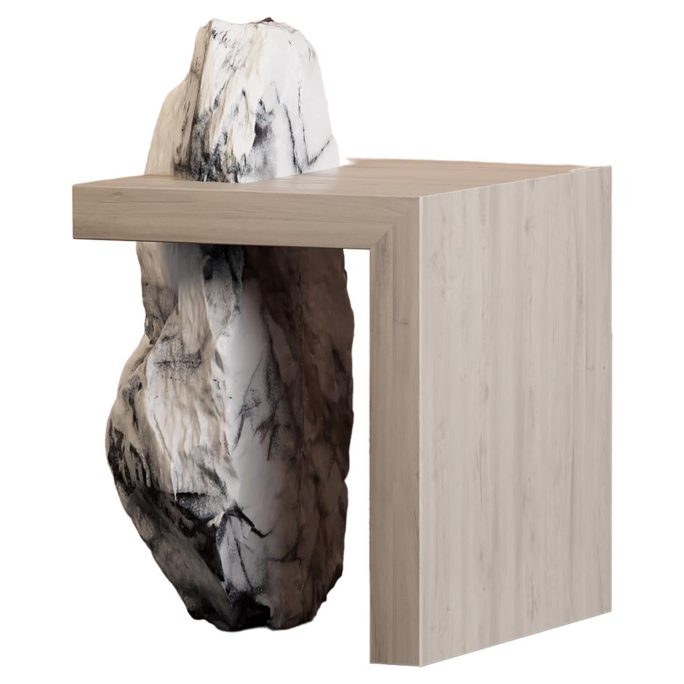 Oak and Marble Side Table