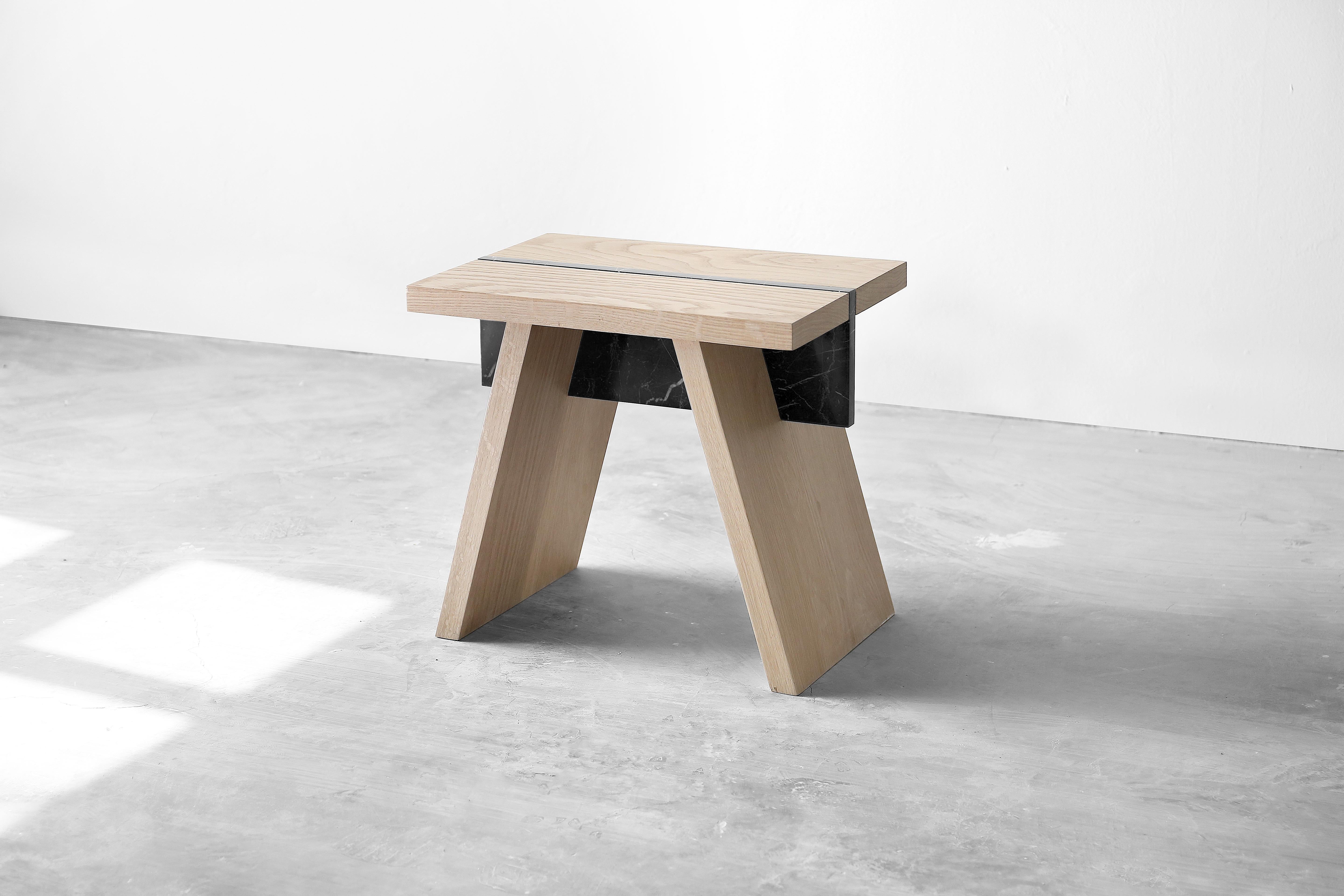 Laws of Motion, Oak Solid Wood Side Table, Marble Top Nightstand by Joel Escalona

Laws of Motion is a furniture collection that through a series of different typologies explores concepts like force, gravity and movement. Each of these functional