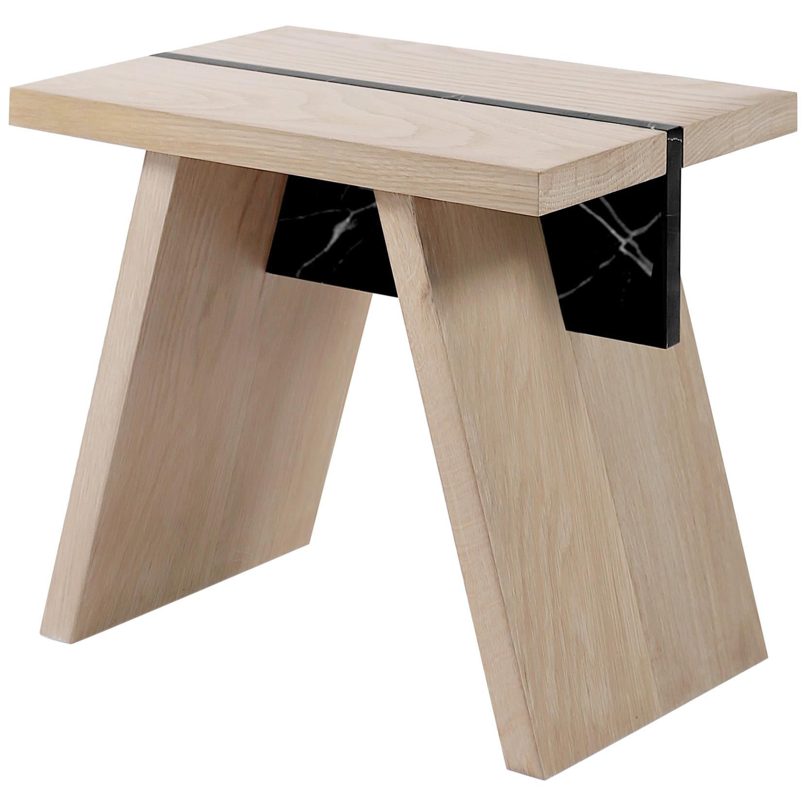 Laws of Motion, Oak Solid Wood Side Table, Marble Top Nightstand, Joel Escalona