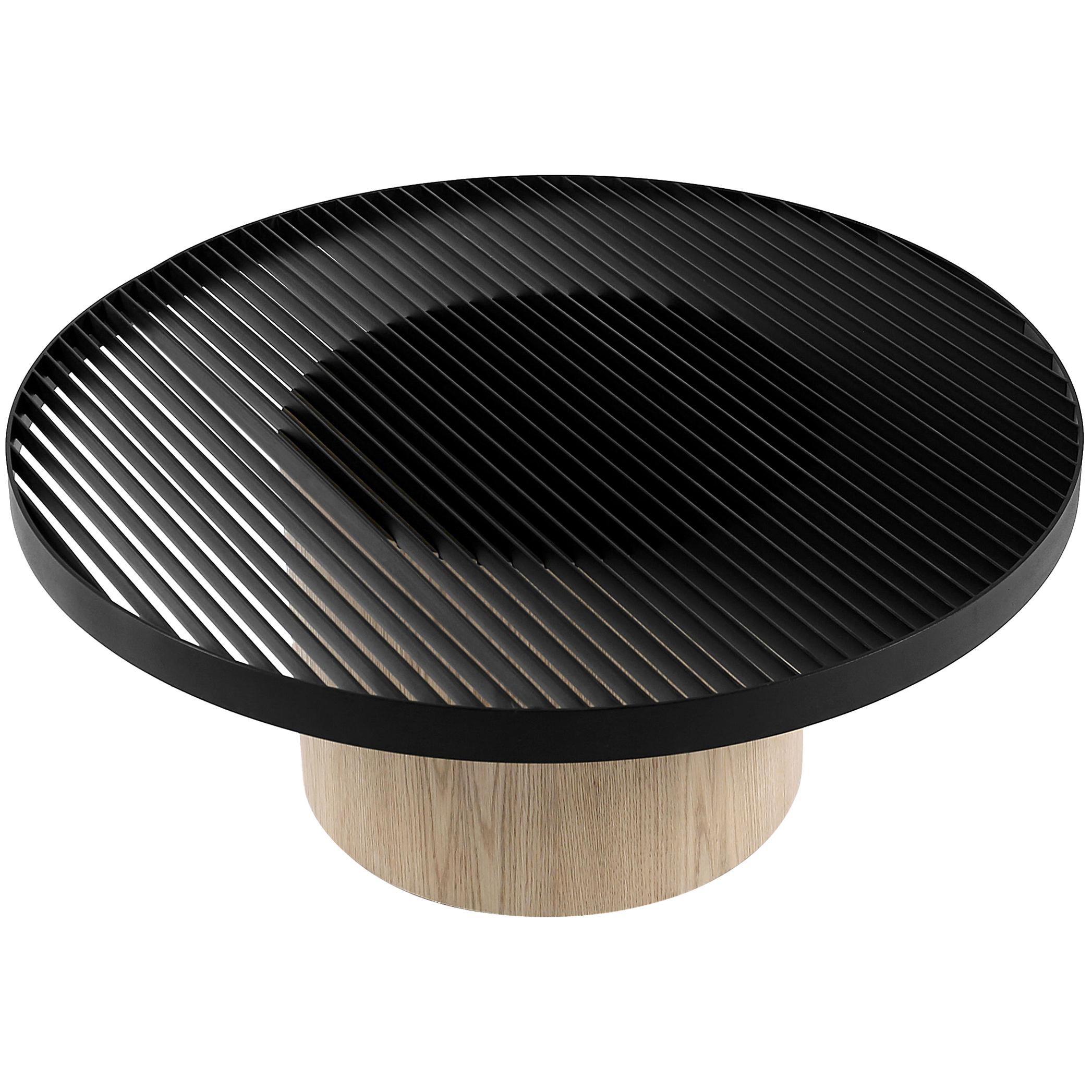Laws of Motion Round Coffee Table in Oak and Metal Finish by Joel Escalona