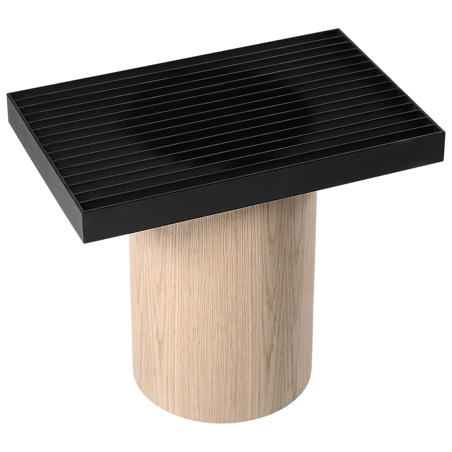 Laws of Motion Side Table, Night Stand in Oak and Metal Finish by Joel Escalona