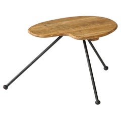 Oak and Metal Splayed Leg Modernist Side Table, France, 1950s