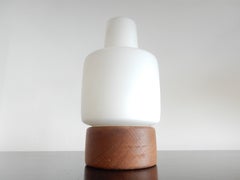 Oak and Opaline Glass Table Lamp by Uno and Östen Kristiansson for Luxus, Sweden