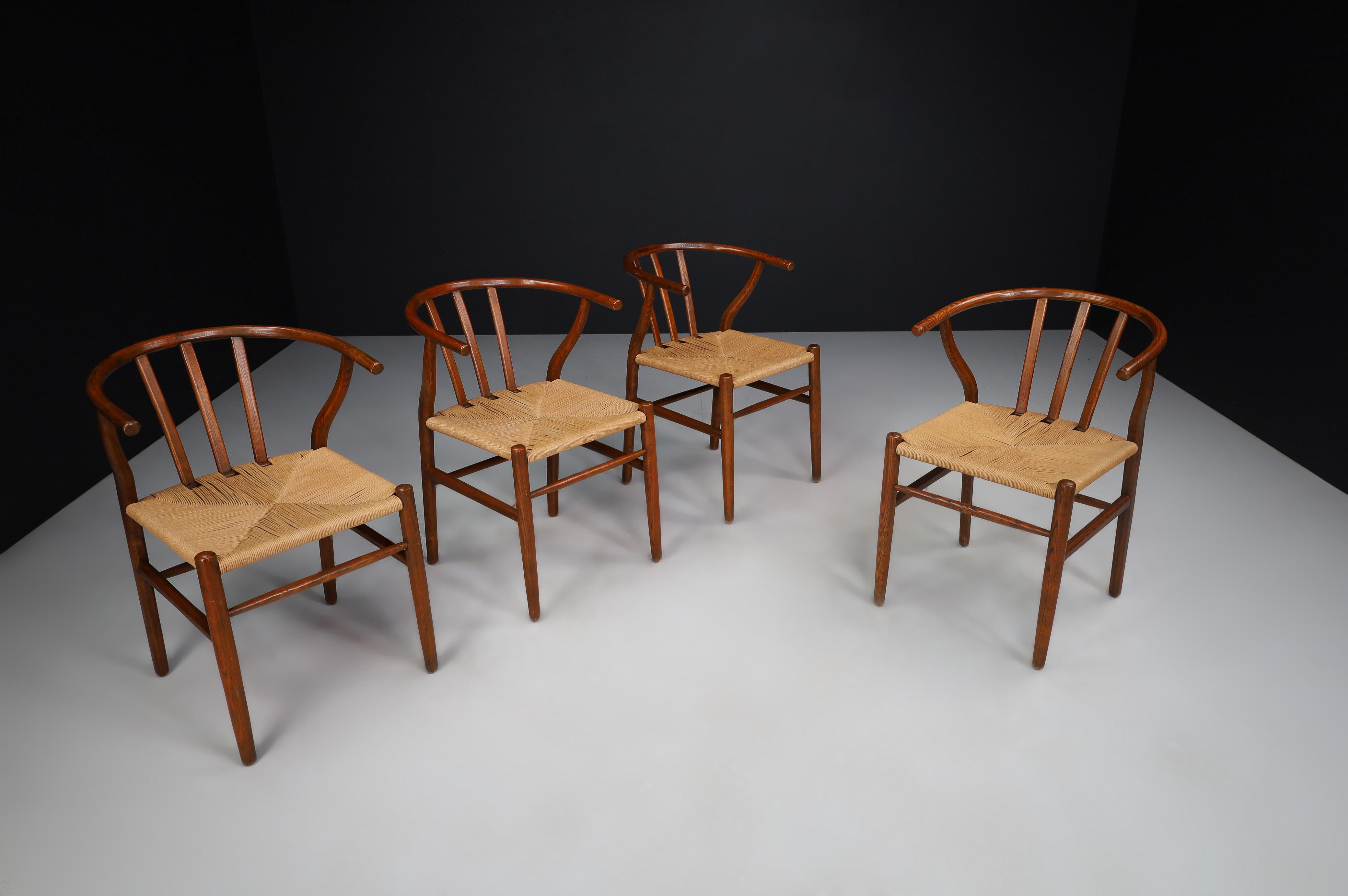 Oak and Papercord Armchairs or Dining Chairs, Denmark 1960s.   For Sale 5