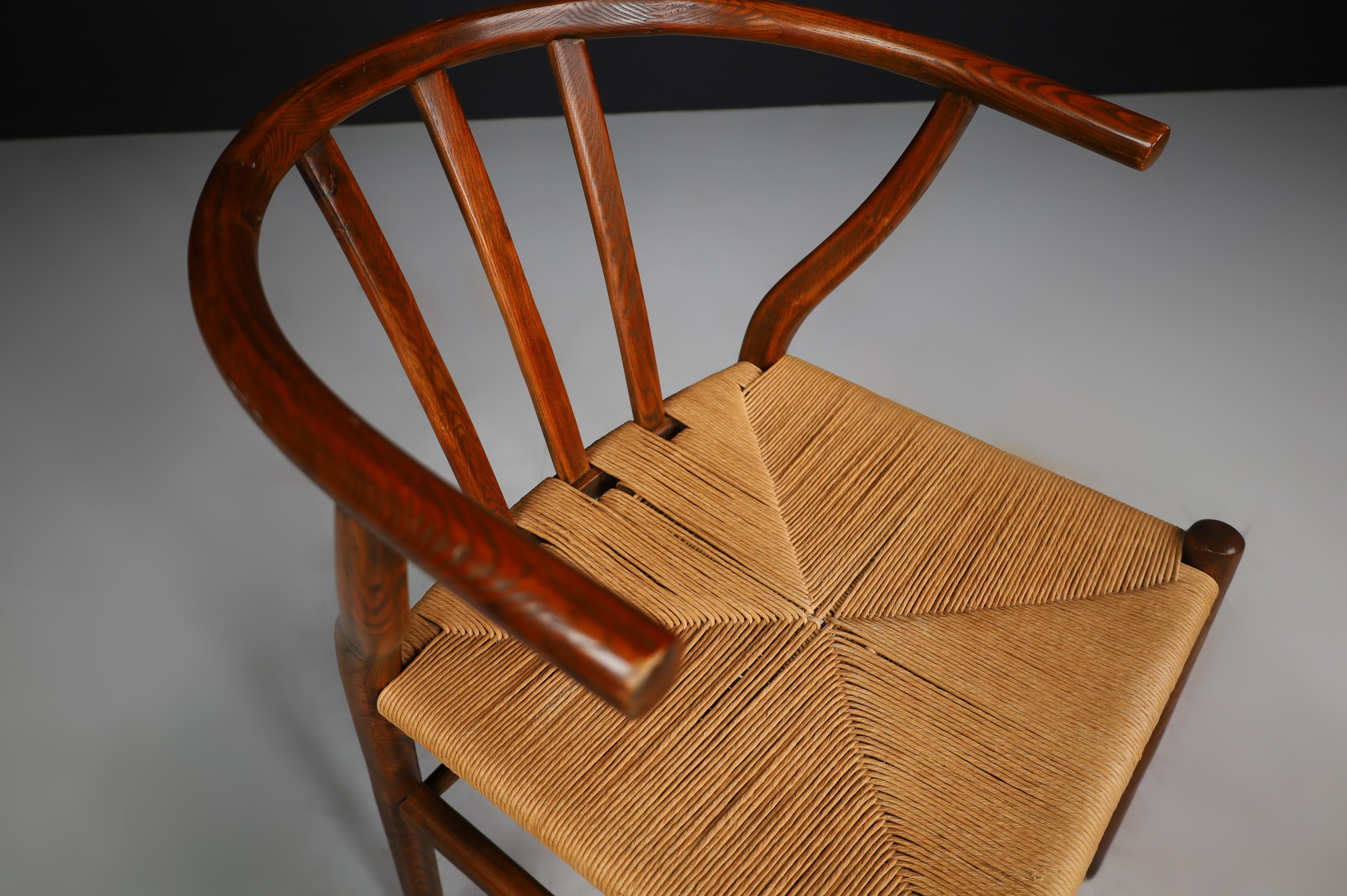 Oak and Papercord Armchairs or Dining Chairs, Denmark 1960s.   For Sale 6