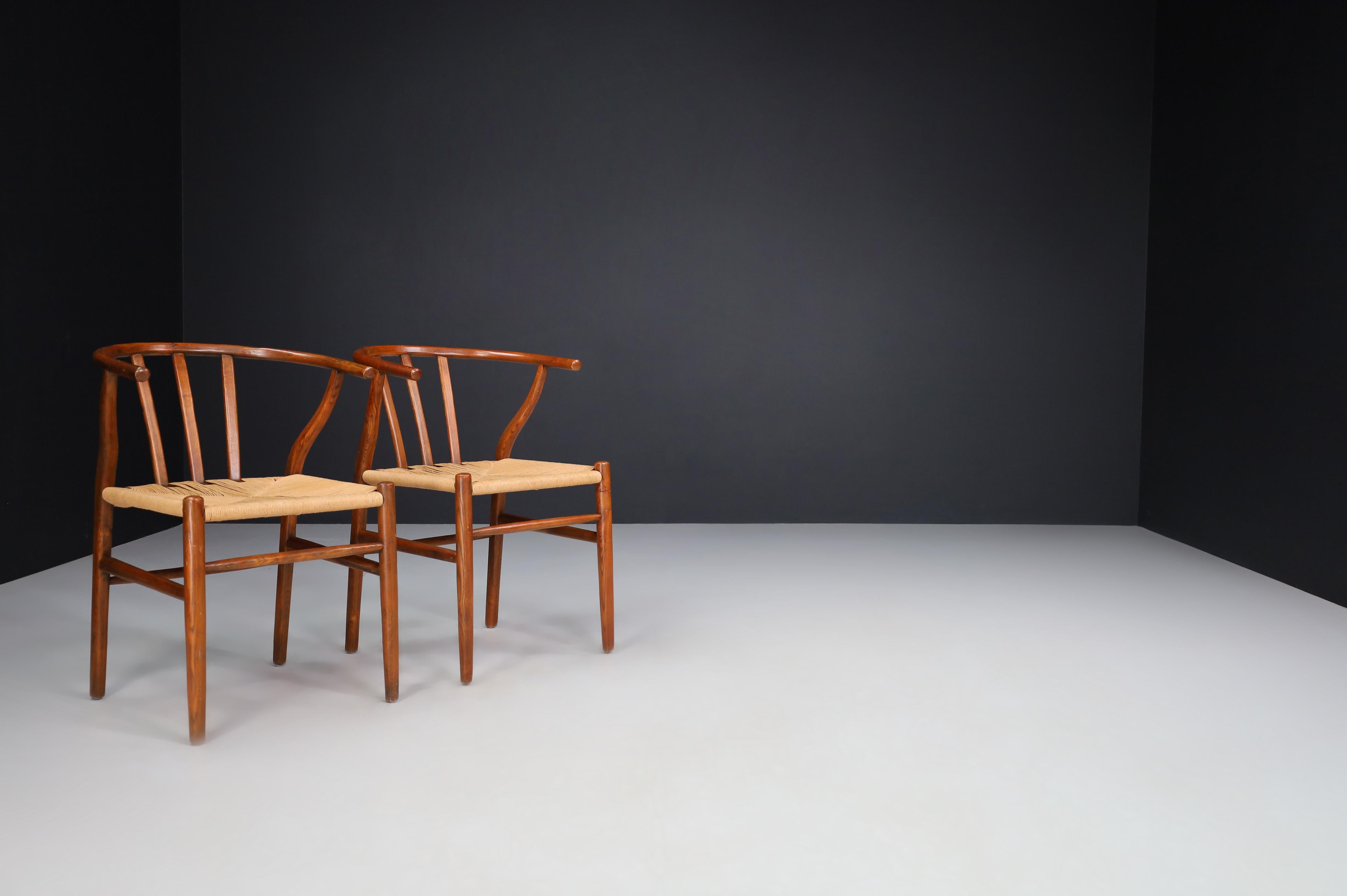 20th Century Oak and Papercord Armchairs or Dining Chairs, Denmark 1960s.   For Sale